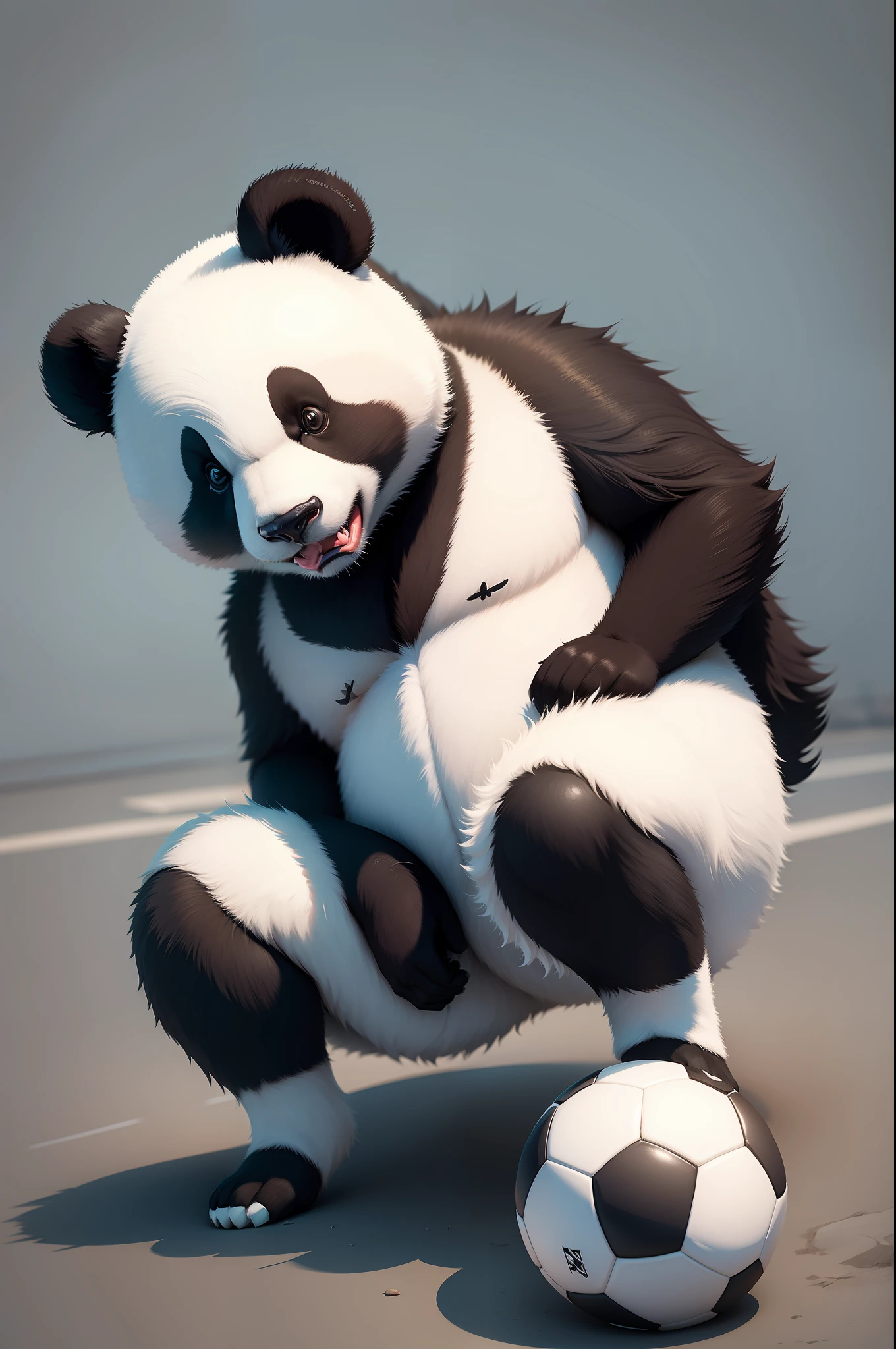 panda wearing soccer uniform, minimalist