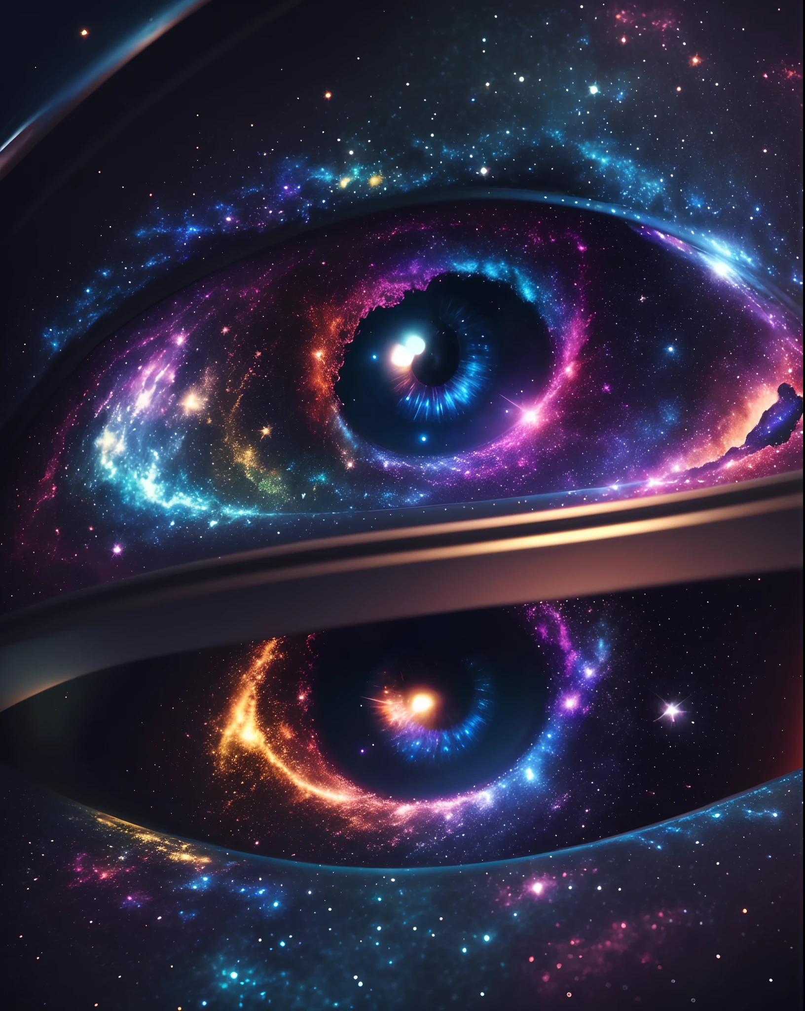 galaxy in the eye, Surrealismo, pintura Color Field, alto detalhe, estilo de brinquedo de caixa cega, realismo social, moderno, anime, Realismo, hiperrealismo, estilo anime, Pixar, artefatos jpeg, desfocado, brilho, profundidade de campo, luz brilhante, raios de deus, ray tracing, reflection light, retroiluminação, flor, mistura, sombra, Fujicolor, grain of film, meio-tom, Fujicolor, preenchimento de imagem, linhas de movimento, linhas de velocidade, UHD, retina, ccurate, obra-prima, anatomicamente correta, pele texturizada, super detalhe, alta qualidade, detalhes elevados, premiado, melhor qualidade, highres, 1080p, HD, 4K, 8k, 16k --auto --s2
