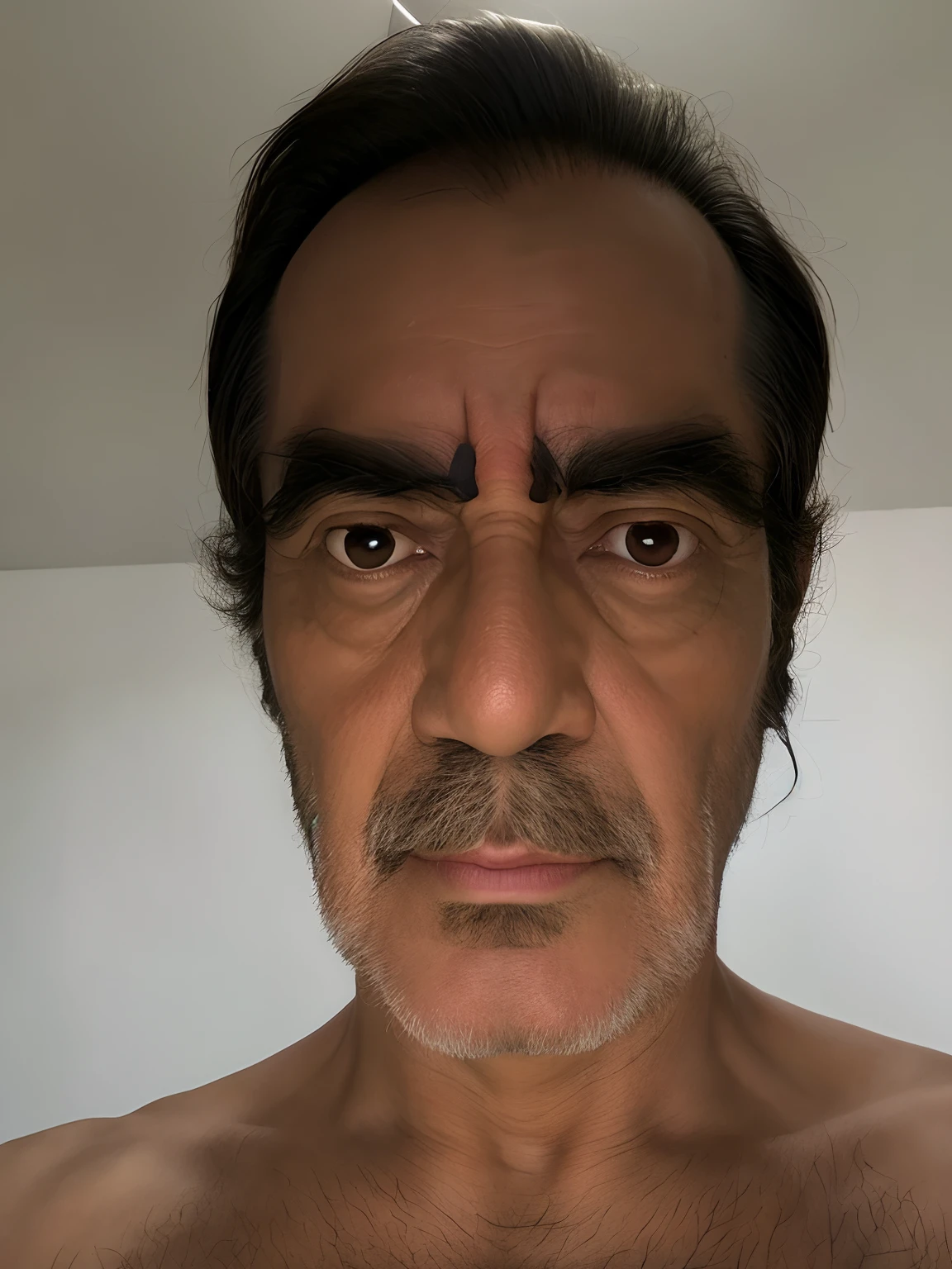 Transform man into Sumerian god type Gilganesh keeping the facial features and putting spatial background lighting keep the face equal to the original