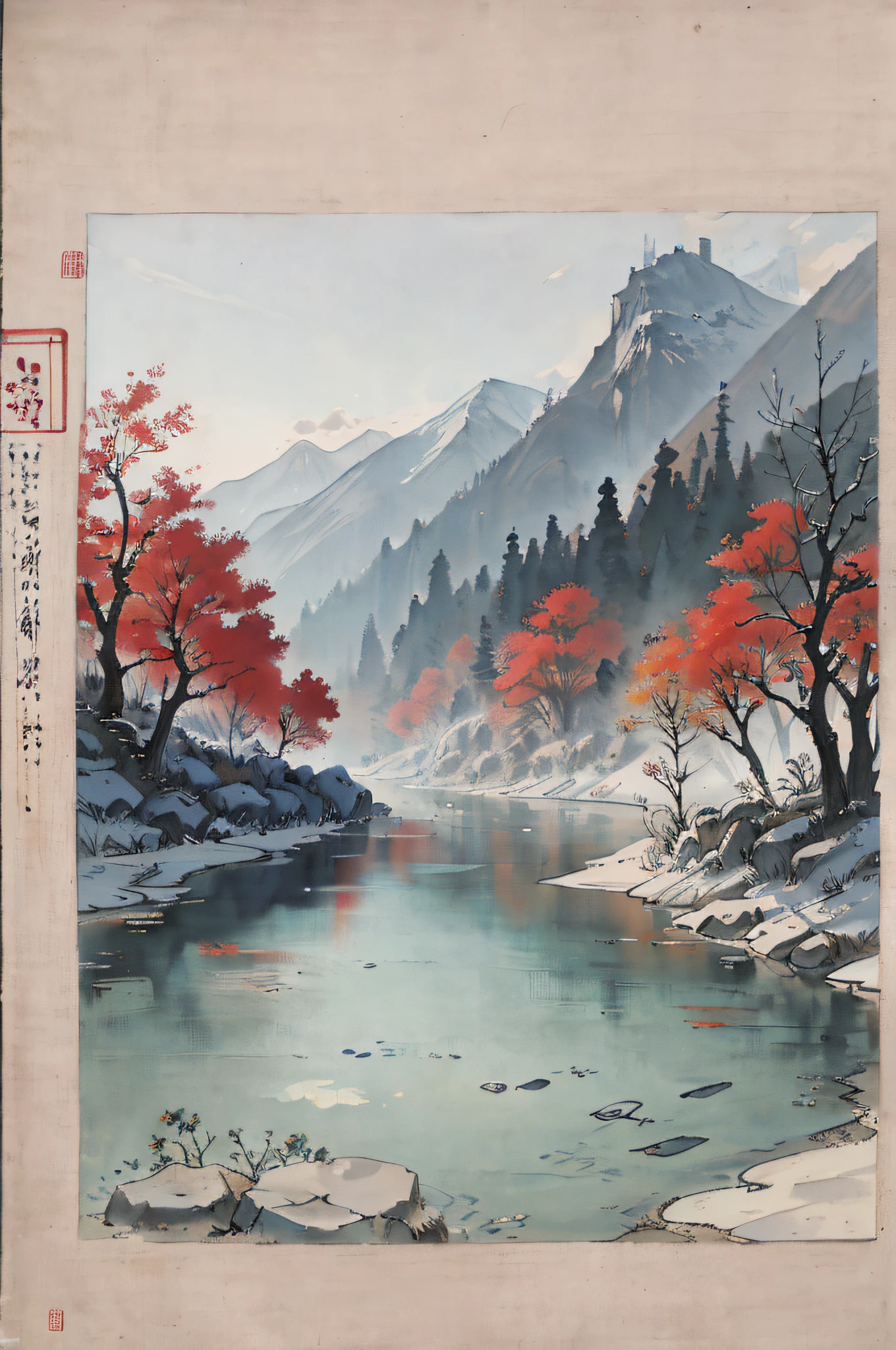 （tmasterpiece，best qualtiy：1.2），Tradition Chinese Ink Painting，mont，near a river，