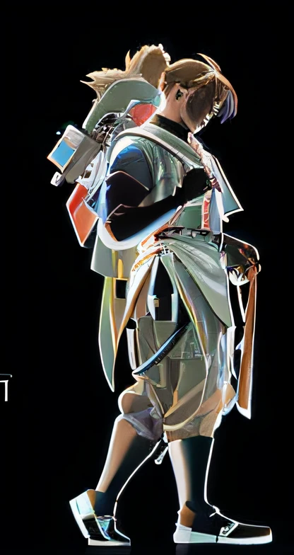 The image of a man with a backpack on his back, a raytraced image, anime figure; Full-body art,ancientry,Slash-and-farm life