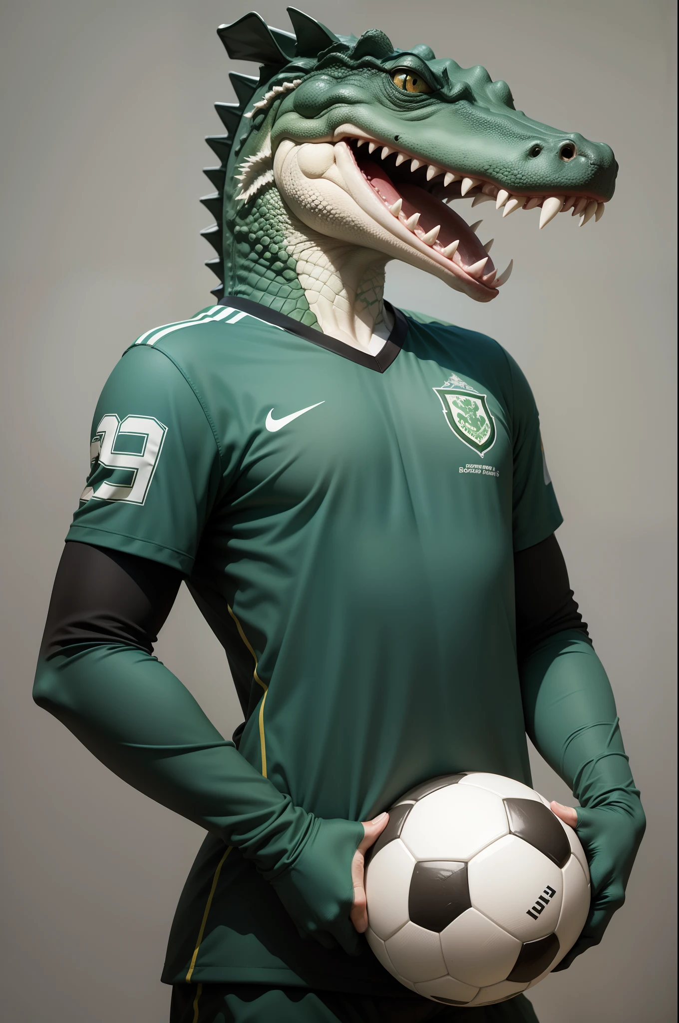 alligator wearing soccer uniform, minimalist