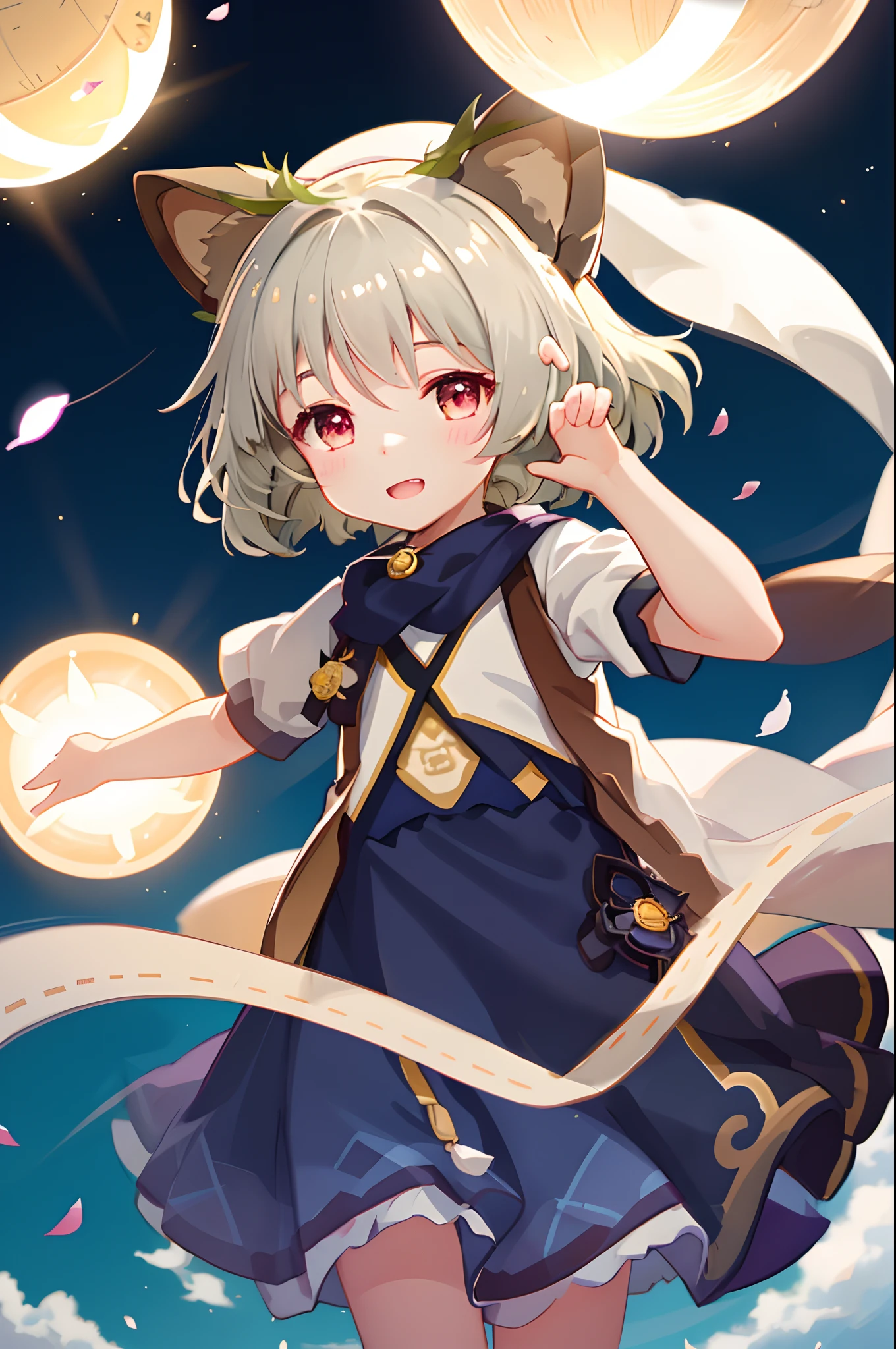Cute s,,独奏,ventania,White hat,blue-sky,double teeth,,lens flare glow,dramatics,Coastal,
flying petal, flower field, Skysky, suns, Tano, himawari, tmasterpiece, Best quality at best,