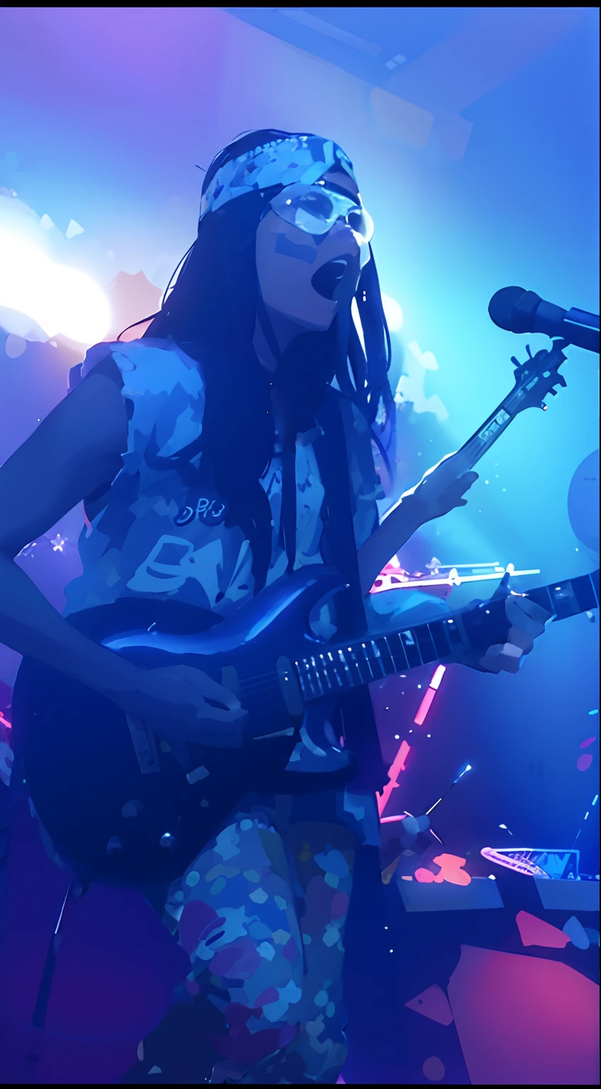 Araffe playing a guitar on stage with a microphone and a microphone stand, tocando guitarra no palco, Imagens do concerto, 2 0 1 5 videoclipe ao vivo, guitarrista, Apresentando-se no palco, editing, foto do concerto, Johnny Silverhand, taken in the late 2010s, mais detalhes, rocking out, live performance, Rocha, solo de guitarra, acoustic guitar, Cyberpunk