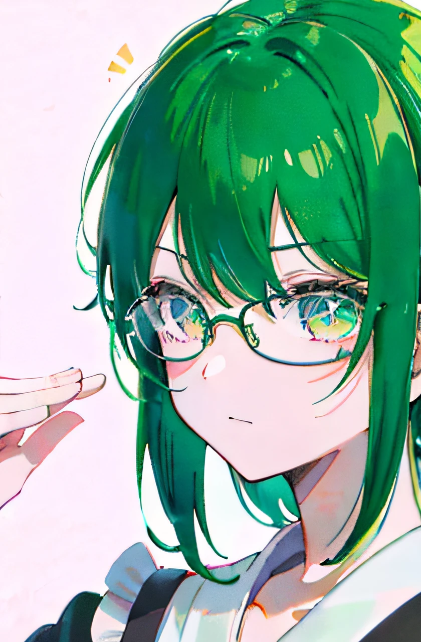 a close up of a person with green hair and glasses, a character portrait inspired by Hisui Sugiura, pixiv, shin hanga, anime moe artstyle, mikudayo, nekomimi, nyaruko-san, seinen manga portrait, kantai collection style, koyoharu gotouge, pixiv style, 2d icon