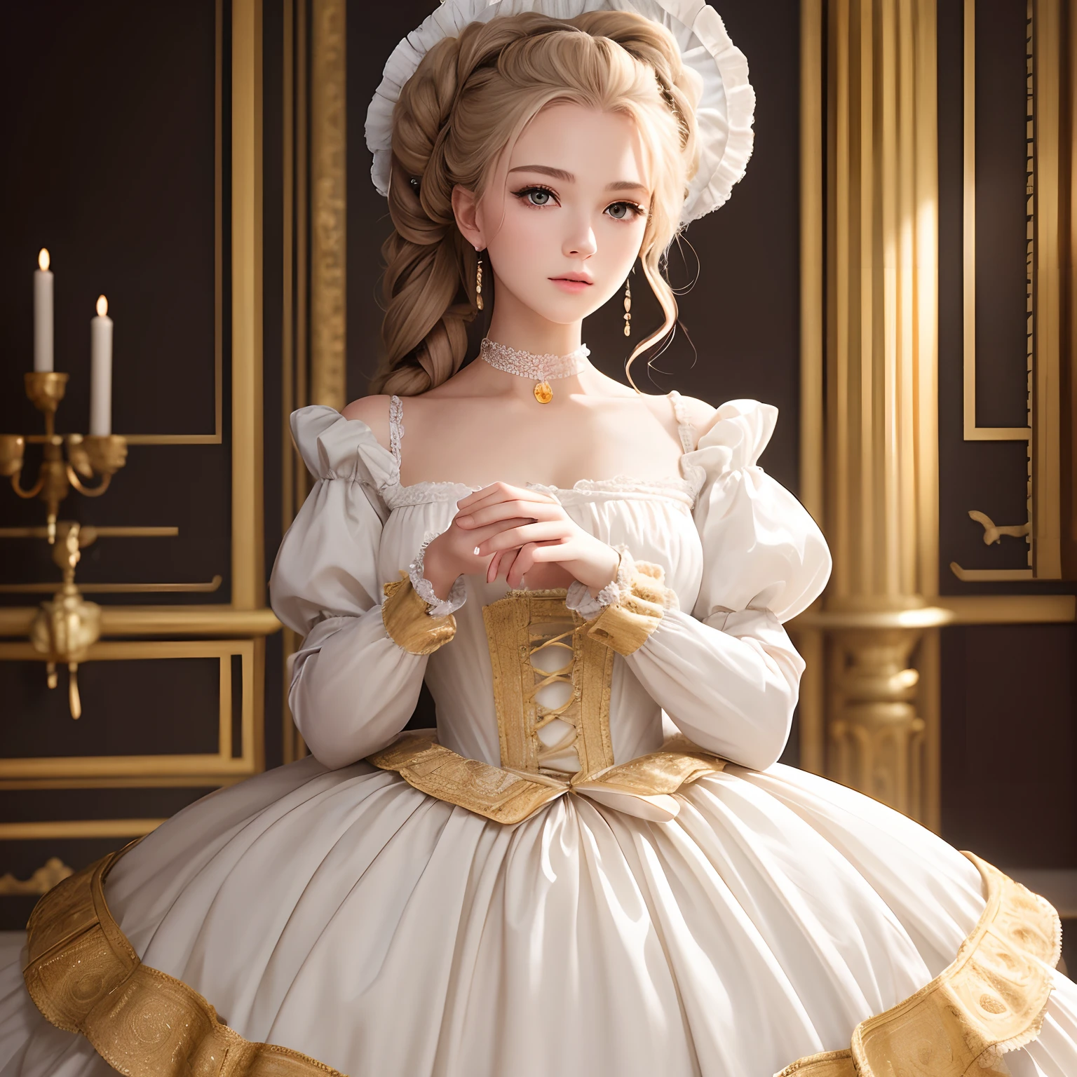 top-quality(Highest Quality) , High quality(hiquality) etc ○○ detailed – ○○ details ultra detailed(Ultra-fine ) , Extremely detailed(Extremely detailed) , Finely detailed(Fine-grained) etc ○○ res – ○○ resolution ultra high res(超A high resolution) , very high res(hight resolution) etc Realistic – Realistic Photorealistic – photorealistic beautiful – beautiful 4k , 8K , 16K – 4K image quality , 8K , 16k distinct – clearly Best Aesthetic – Supremely Aesthetic ,Marie Antoinette,Palace of Versailles,medieval times,ue,((1girl in)),up hairstyle,French dress,((Ankle-length long dress)),rokoko,pannier,hoop skirt,Perfect fingers