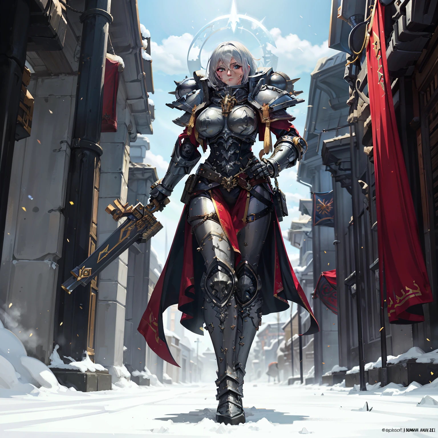Close-up of a woman dressed in black and white, Armor Girl, biomechanical oppai, glossy white armor, bikini armor, bikini armor, Anime goddess, pvc armor, fus rei, Female action anime girl, gynoid body, cushart krentz, oppai, bikini armor, Anime girl, Shiny plate armor,fantasy paladin woman, warhammer 4 0 k fantasy, picture of female paladin, Warhammer fantasy art, warhammer 4 0 k artwork,warhammer 4 0 k artwork, 2b, High quality digital concept art, wh 4 0 k art, warhammer 4 0 k fantasy, warhammer 40k style, WH40K, w 4 0 k, warhammer art