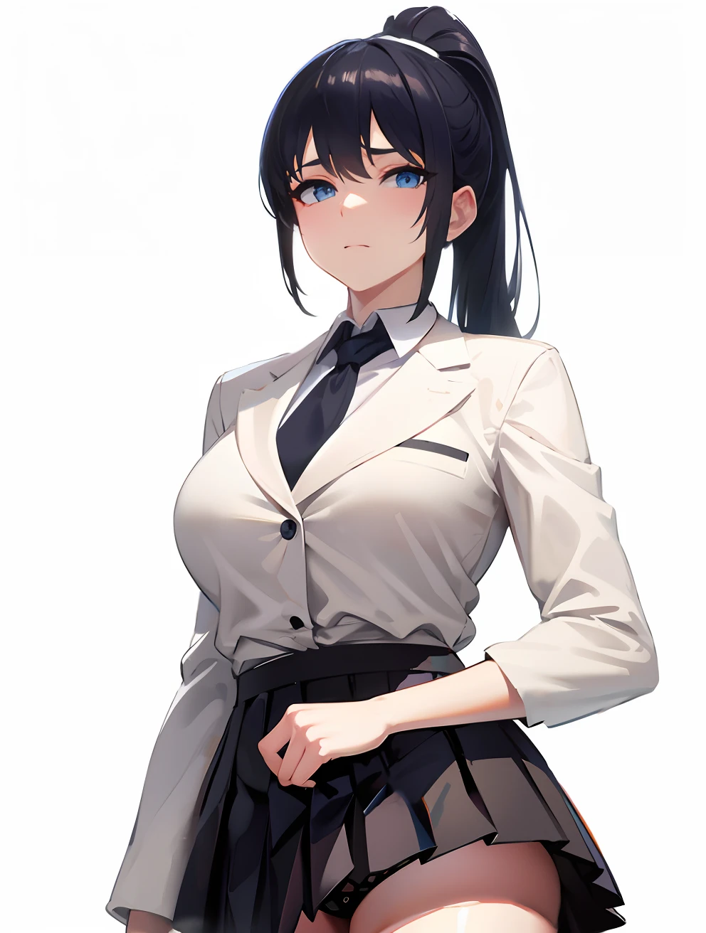 Rolled up black pleated skirt、Blue sexy panties、thighs thighs thighs thighs、cunt