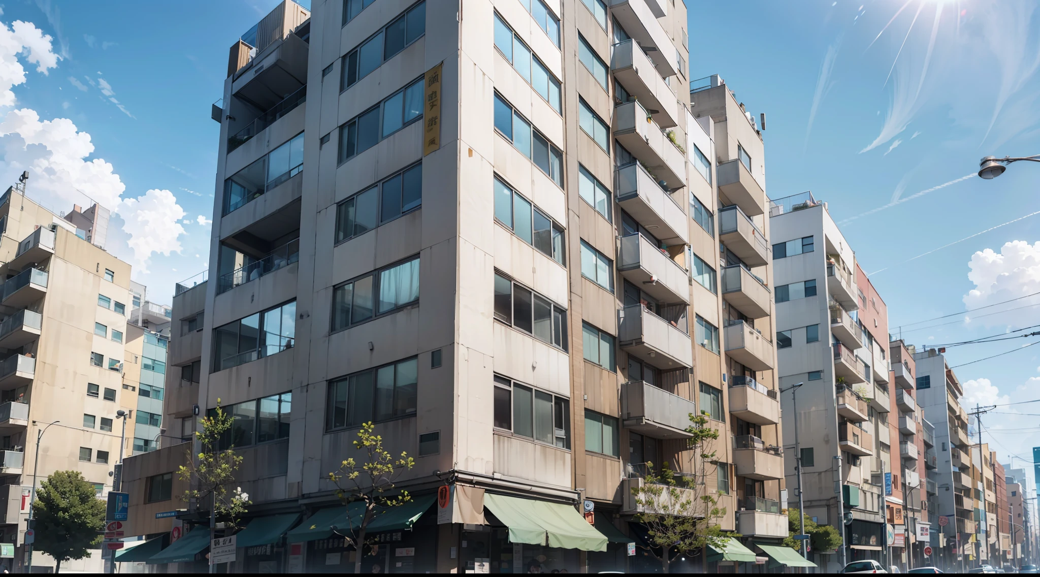 Exterior of a luxurious high-rise apartment、The characters are not there