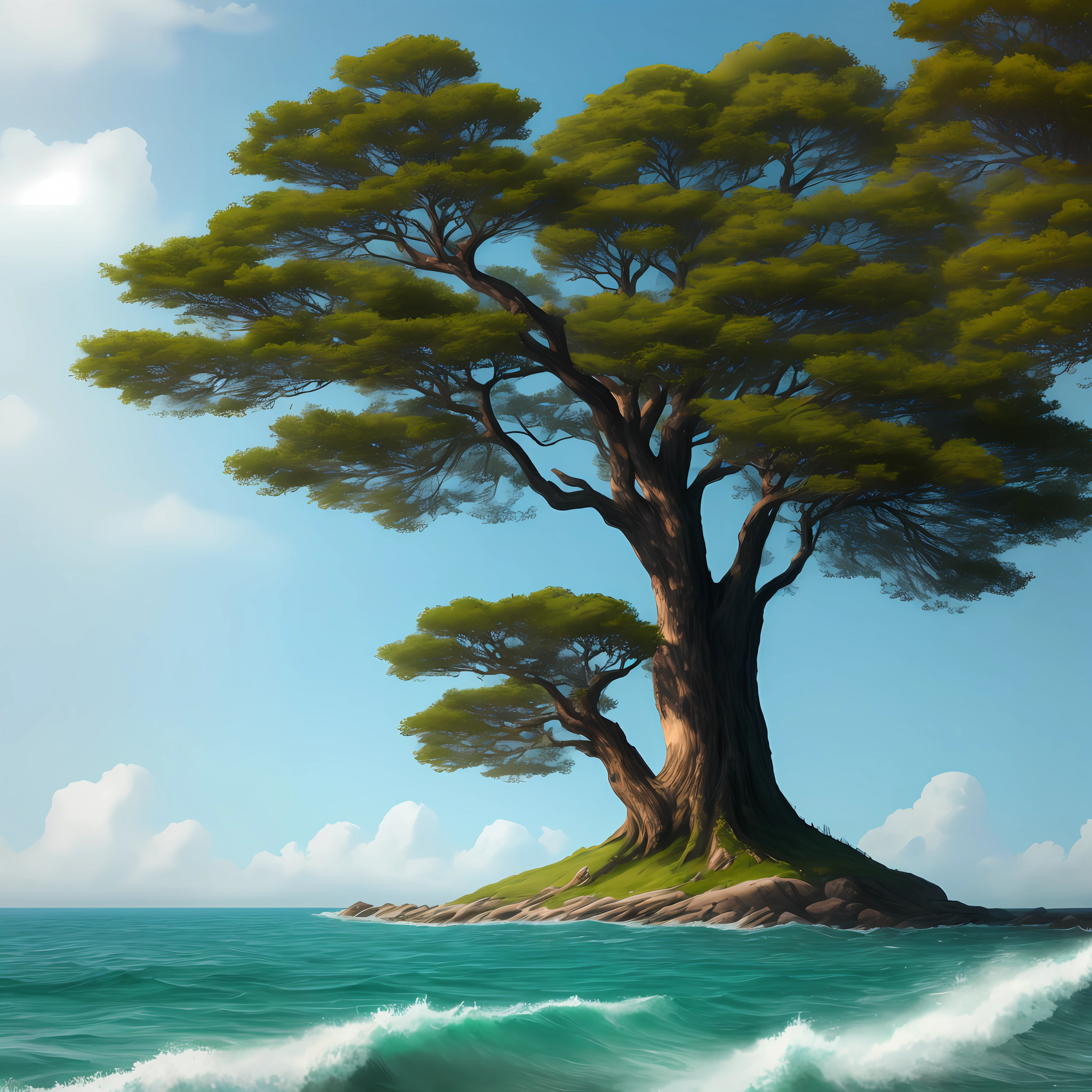 A towering tree in the sea,There were cars parked all around