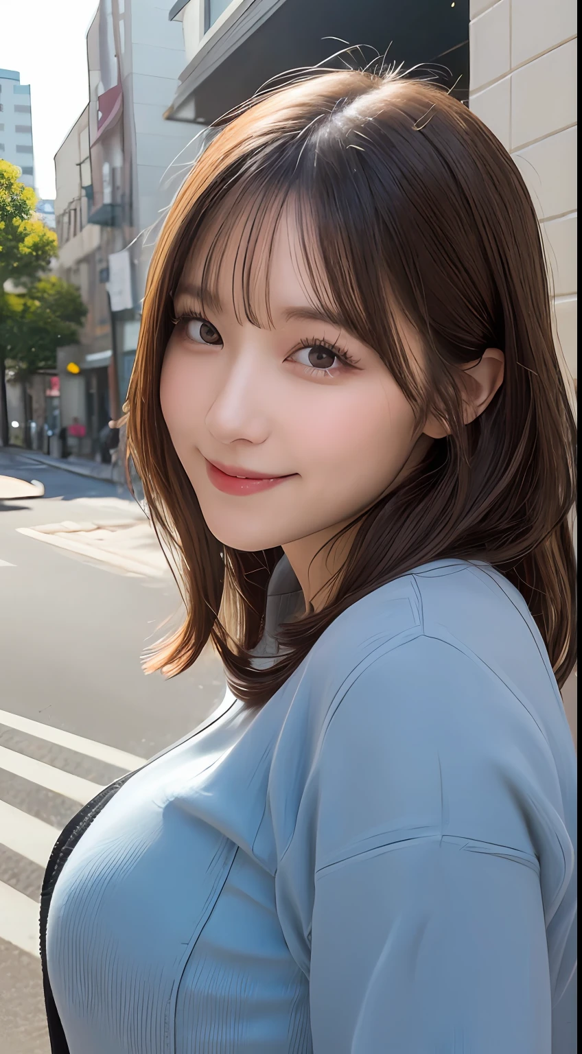 masutepiece, Best Quality, Illustration, Ultra-detailed, finely detail, hight resolution, 8K Wallpaper, Perfect dynamic composition, Beautiful detailed eyes, doress,Medium Hair, Big breasts, Natural Color Lip, Random and sexy poses,Smile,Aoyama Street Walk、20 years girl