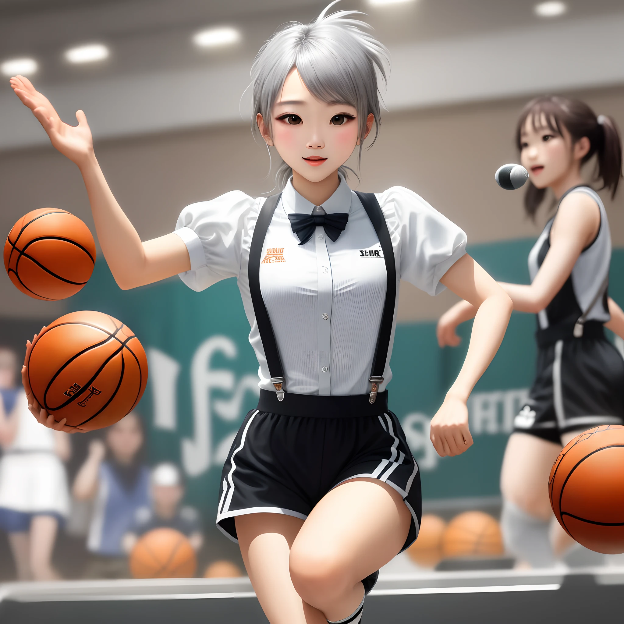 chicken,Just because you are so beautiful,Trainee,Two and a half years,Silver middle split,Black suspenders,sing,Jumps,rap,basketball ball