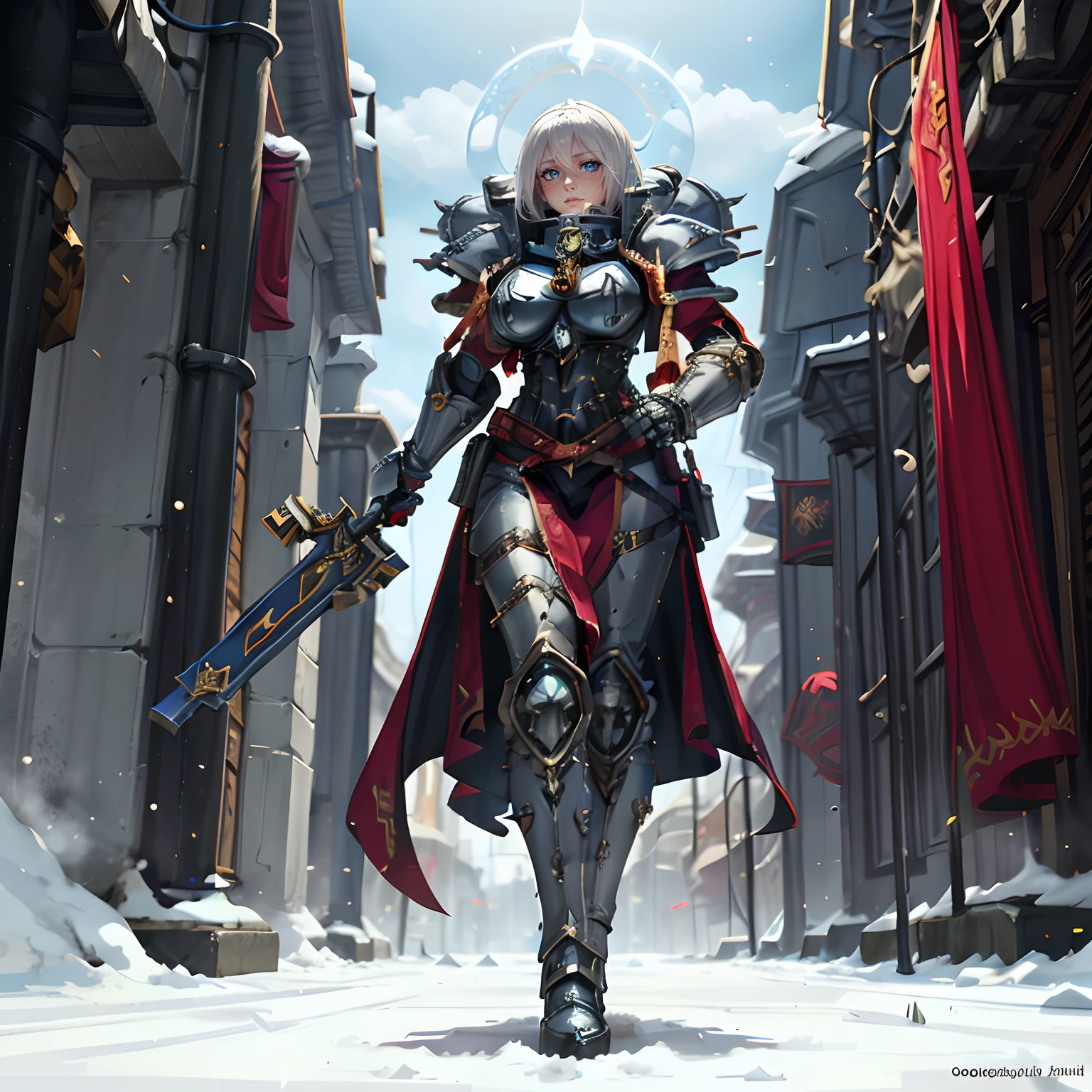Close-up of a woman dressed in black and white, Armor Girl, biomechanical oppai, glossy white armor, bikini armor, bikini armor, Anime goddess, pvc armor, fus rei, Female action anime girl, gynoid body, cushart krentz, oppai, bikini armor, Anime girl, Shiny plate armor,fantasy paladin woman, warhammer 4 0 k fantasy, picture of female paladin, Warhammer fantasy art, warhammer 4 0 k artwork,warhammer 4 0 k artwork, 2b, High quality digital concept art, wh 4 0 k art, warhammer 4 0 k fantasy, warhammer 40k style, WH40K, w 4 0 k, warhammer art