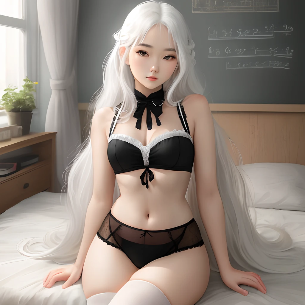 Cute girl,quadratic element,brassier,Briefs,blackstockings,long whitr hair,white color hair,seductiv