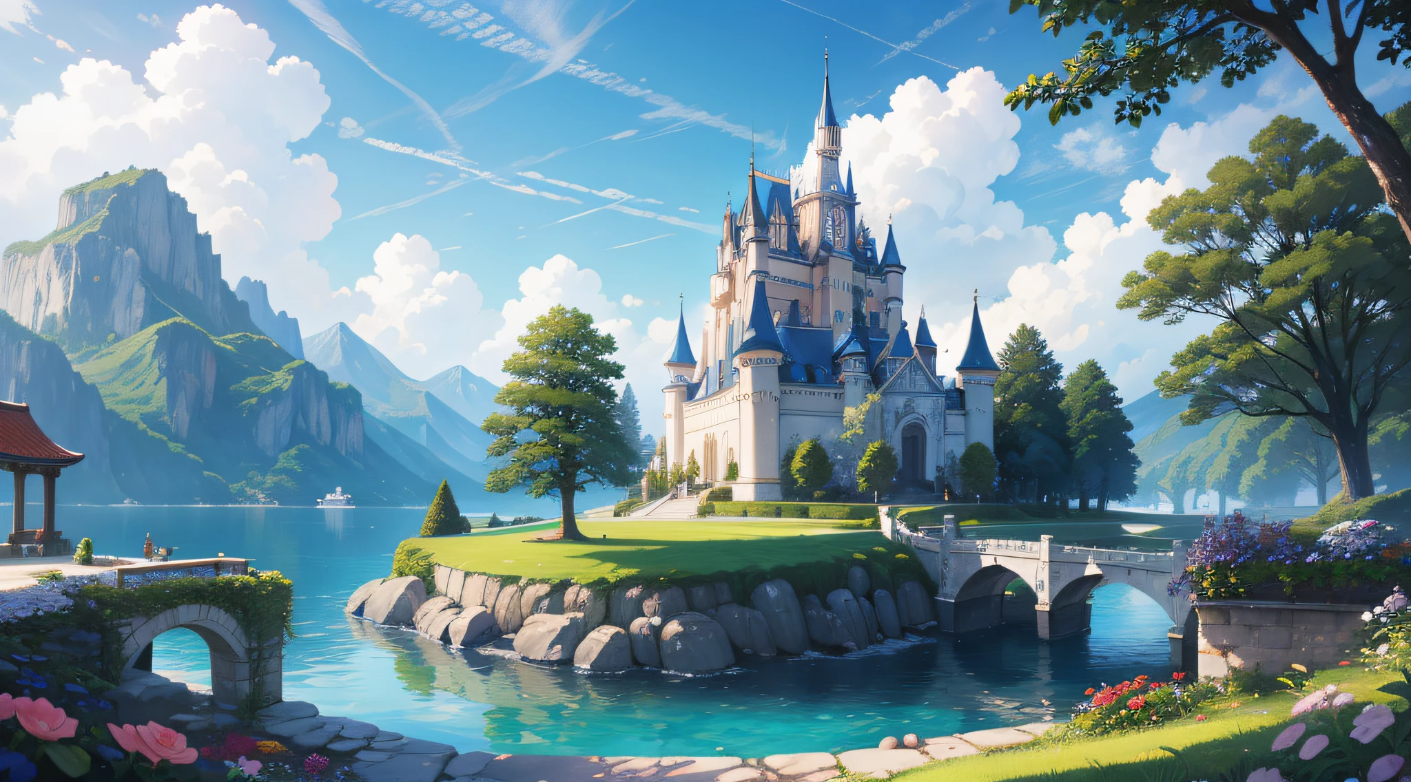 The world's most beautiful nature and castle and flowers scenery、magnifica、Fabulous、ultra-detailliert、64k
