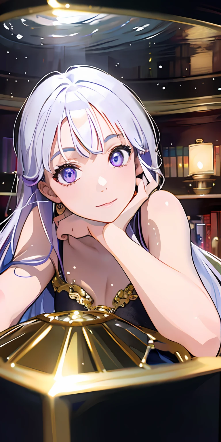 [(Transparent background:1.5)::5],(((Masterpiece))),(((Best quality))),(((Extremely detailed))),illustration, 1girll,Solo,mysterious,vivd colour,Shiny, Underwater transparent sealed hemispherical glass dome, (White hair),(Purple eyes), full bodyesbian,Barefoot,Long hair is calm and natural, Koi,Underwater, Dome,Close up,Dynamic actions,Lens perspective,(((Box composition))),sitting cross-legged，Leaning against the bookshelf, voluminetric lighting, multi colored eyes, Detailed eyes, ultra - detailed,Light smile, Highly detailed, Beautiful, small detailed, Ultra detailed, Best quality, Intricate, 4K, 8K, trending on artstationh, Good anatomy, Beautiful lighting, Award-winning,