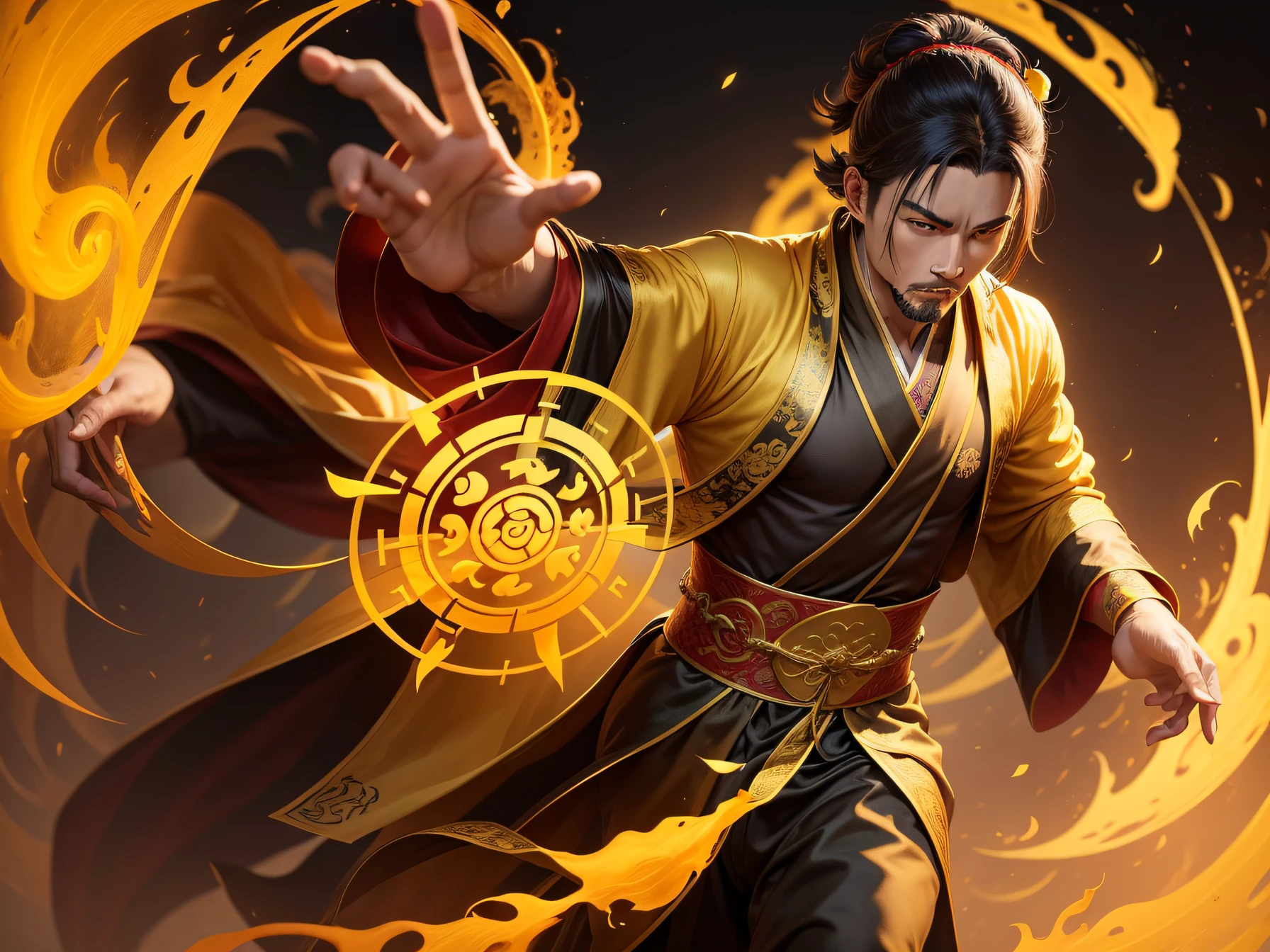 yellow taoist robe，Homem de meia idade，chinese mythology