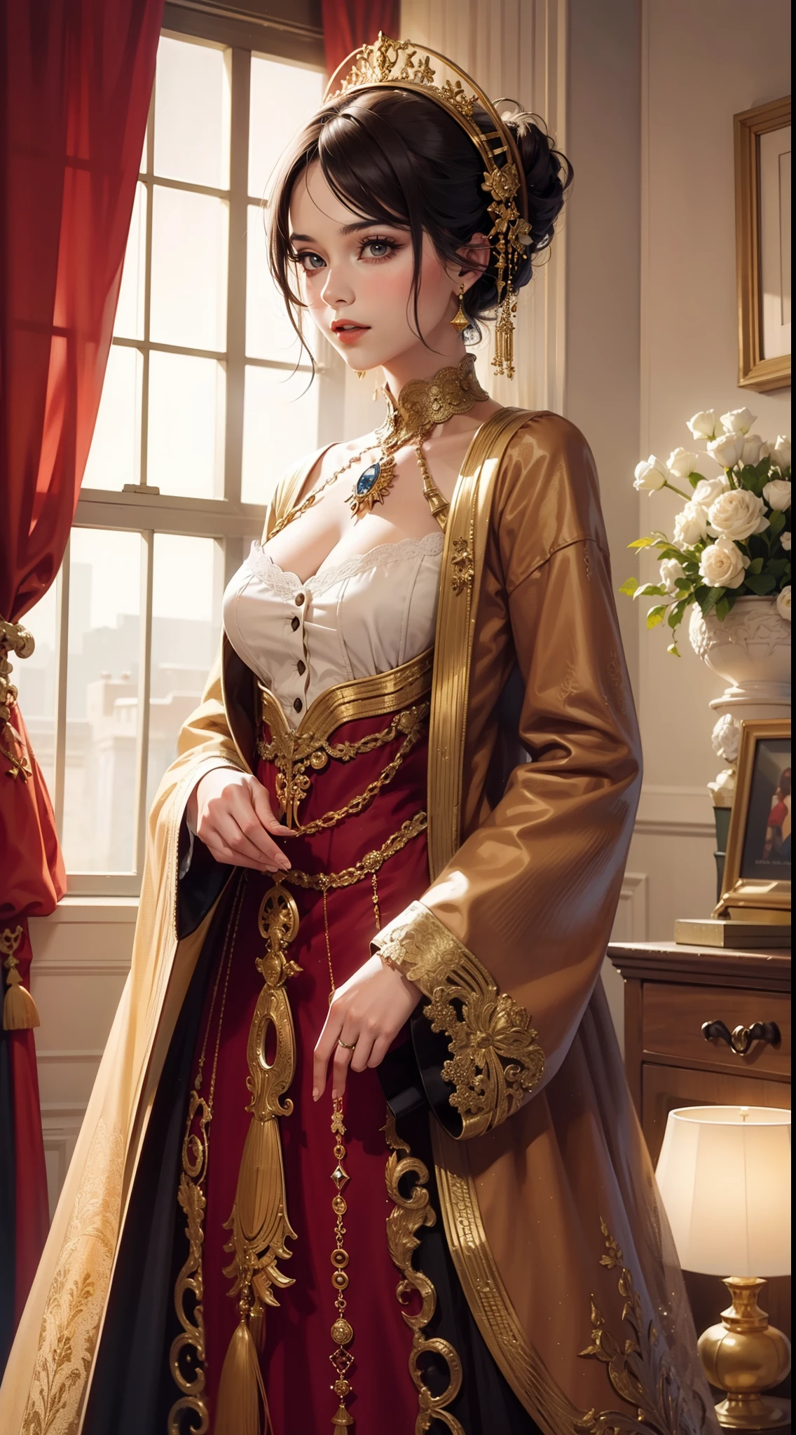 Beautiful woman in intricate Vintage Circus-Inspired Outfit
