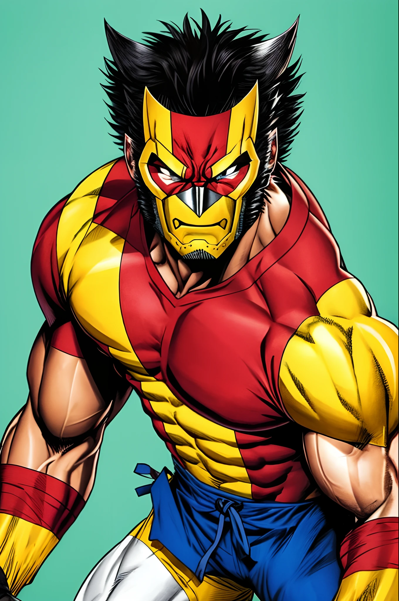 Wolverine wearing a mask all over his head, Classic Wolverine, em pose de luta, wearing a mask, 90s classic Wolverine