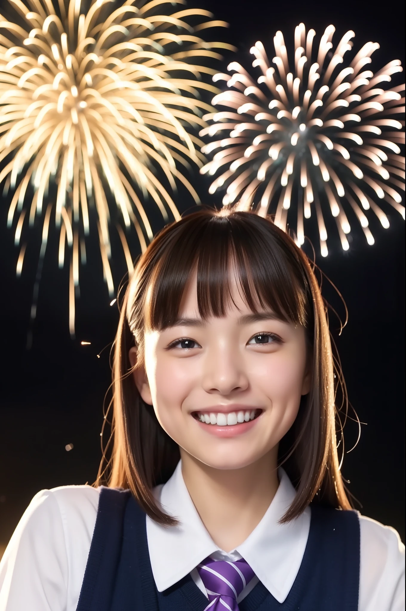 A smile、hi-school girl、While doing fireworks