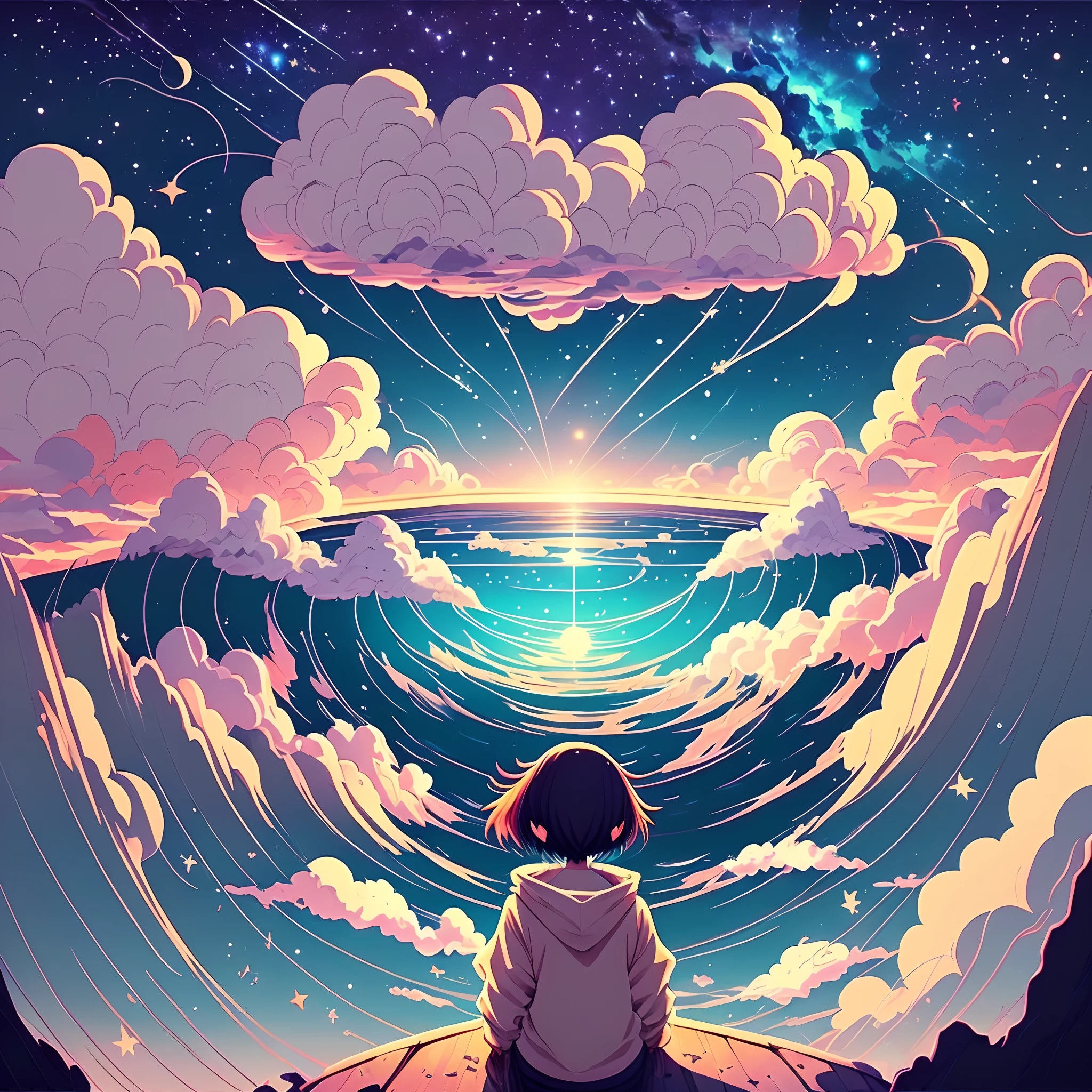 anime wallpapers of a girl looking at a view of the cloud sky and stars, cosmic skies. by makoto shinkai, anime art wallpaper 4 k, anime art wallpaper 4k, anime art wallpaper 8 k, anime sky, amazing wallpaper, anime wallpaper 4 k, anime wallpaper 4k, 4k anime wallpaper, makoto shinkai, cyril rolando, anime background art --auto --s2