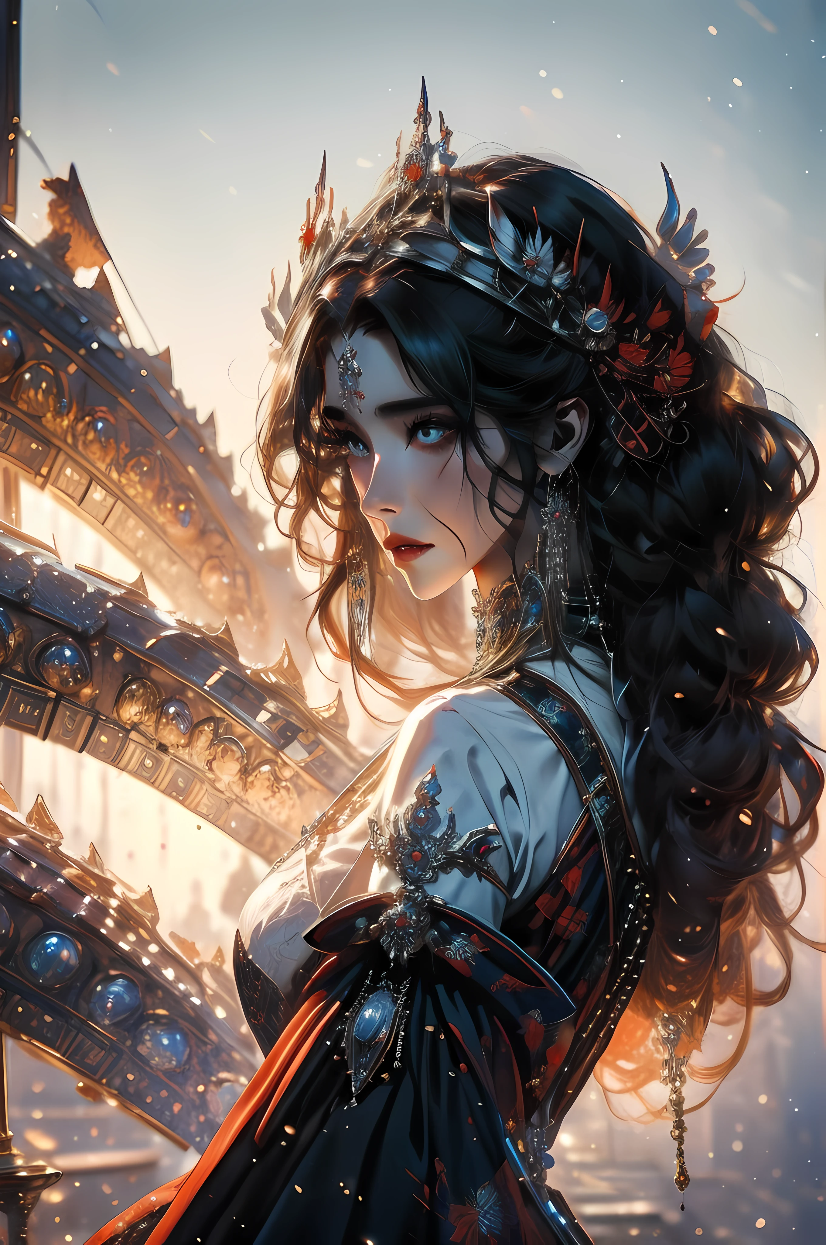 Brunette God，White mask woman，Red wedding dress，weeping，Gorgeous Guvez style art，Breathtakingly epic character paintings，FAN Qi、Yang J、Wu Zhun Shifan and others，A wonderful artistic tour on the Guvíz Pixiv。