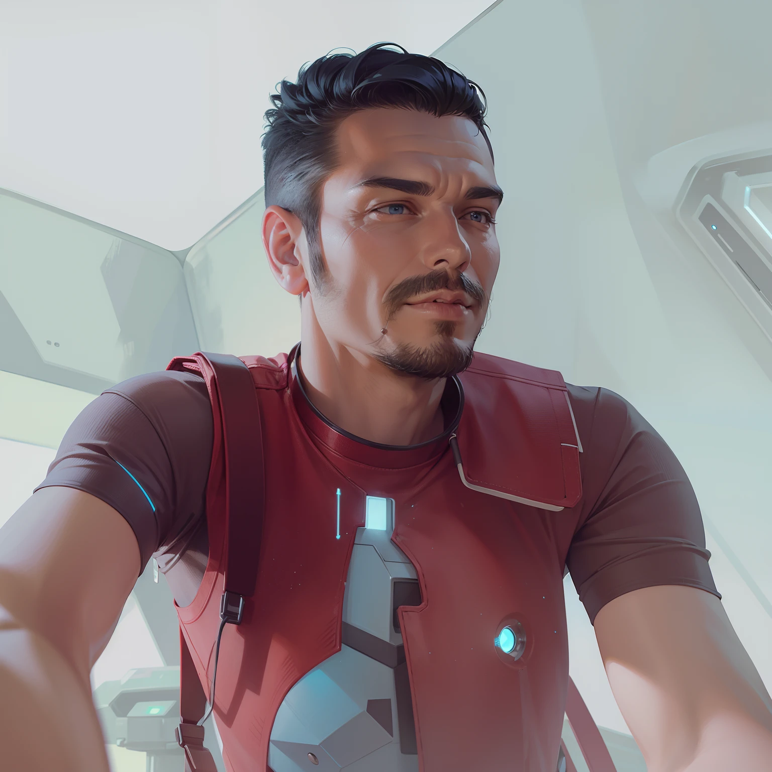 Man with ultra realistic robotic body with space background