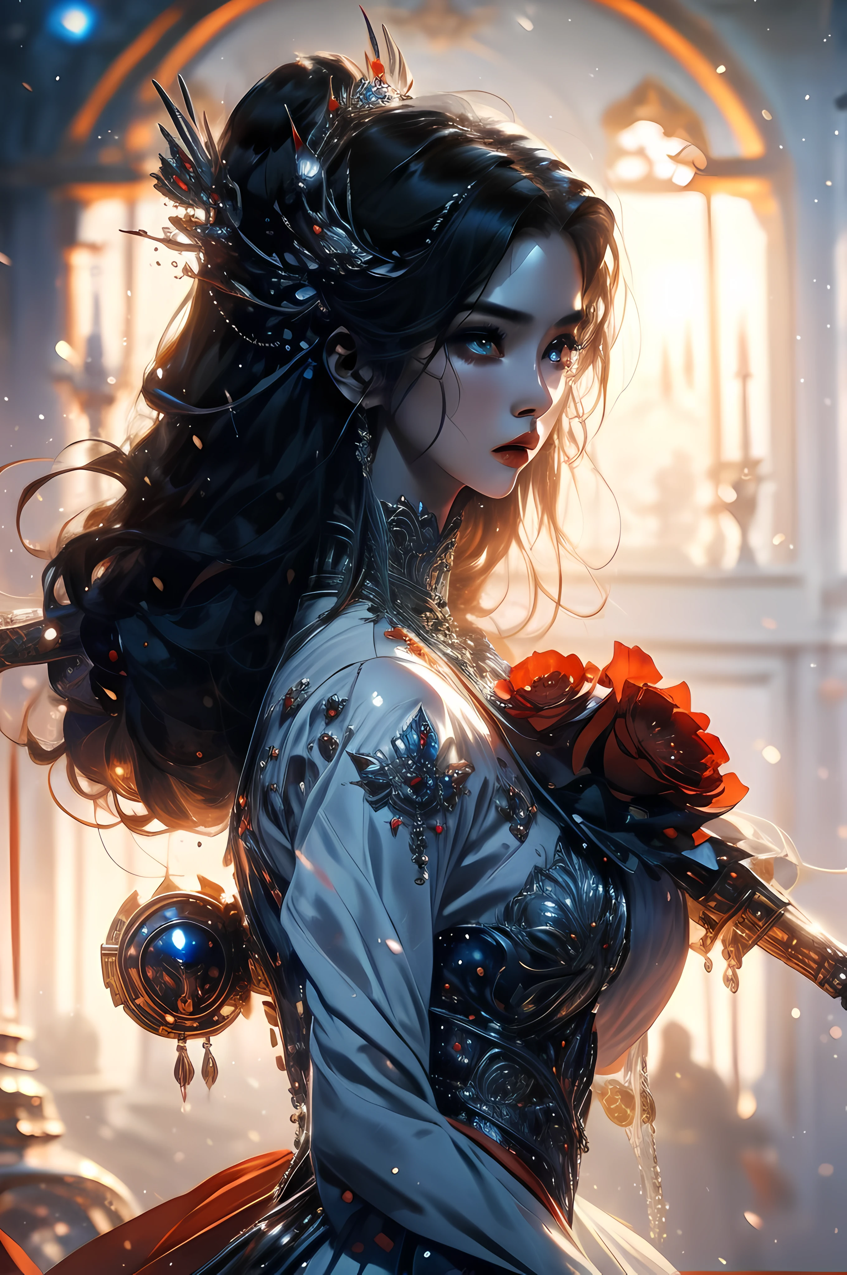 Brunette God，White mask woman，Red wedding dress，weeping，Gorgeous Guvez style art，Breathtakingly epic character paintings，FAN Qi、Yang J、Wu Zhun Shifan and others，A wonderful artistic tour on the Guvíz Pixiv。