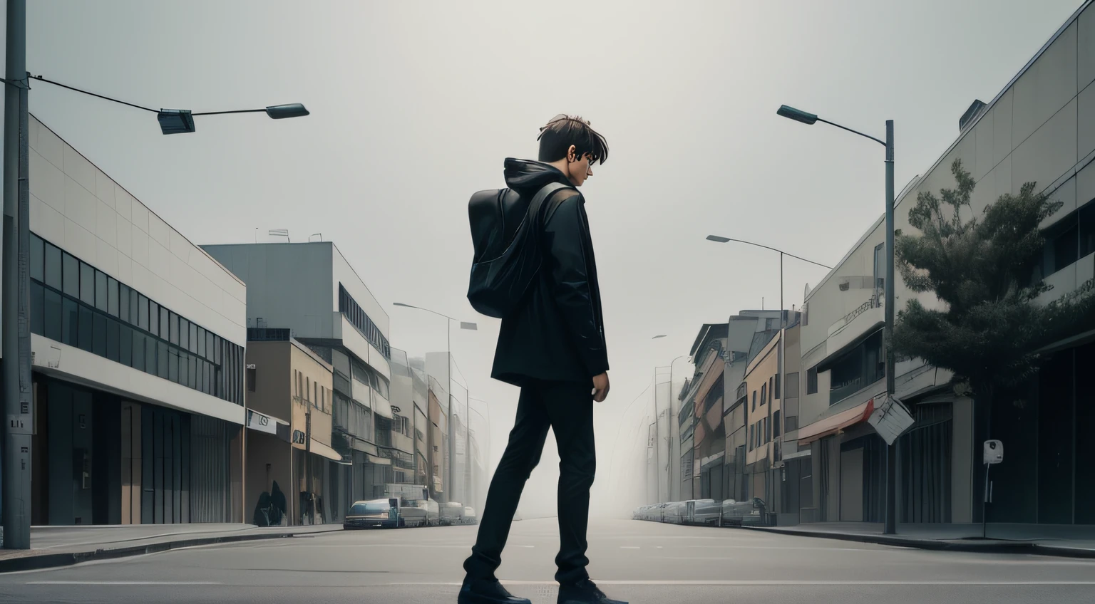 No centro da imagem, Draw a standing human figure, with shoulders slumped and head slightly tilted downwards. The expression on the face should convey confusion and uncertainty.

Ao redor da figura, Draw a haze or hazy scenery, representing the lack of clarity and direction in the person's life. The mist can be represented through soft, smoky strokes.

Next to the figure, Draw a series of arrows pointing in different directions, further confusing the person and highlighting their indecision. Arrows can be drawn chaotically and interlaced.

No fundo da imagem, desenhe uma paisagem em preto e branco, conveying a sense of monotony and lack of color. This can be represented by a lifeless urban setting, with grey buildings and leafless trees.

No olhar da figura, Draw small question marks to represent your search for answers and clarity. These question marks can be drawn subtly, but noticeable.

Ao redor da figura, Add elements that represent different areas of life, como trabalho, relacionamentos, hobbies, etc. Esses elementos podem estar desordenados e desconexos, symbolizing lack of focus and direction.

Por fim, Add cool colors and subtle shadows to the image, conveying a sense of melancholy and confusion.