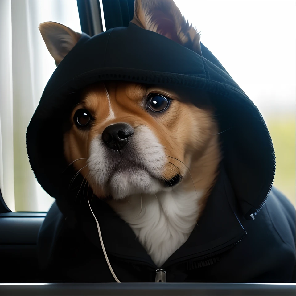 Close-up photo of a very cute puppy，looking at the camera in，Soft volumetric light，（The light from the back window is backlighted：1.3），（cinematic ligh：1.2），Complicated details，（ArtStation：1.3），Rutkowski，doggy，o cachorrinho，Dog head