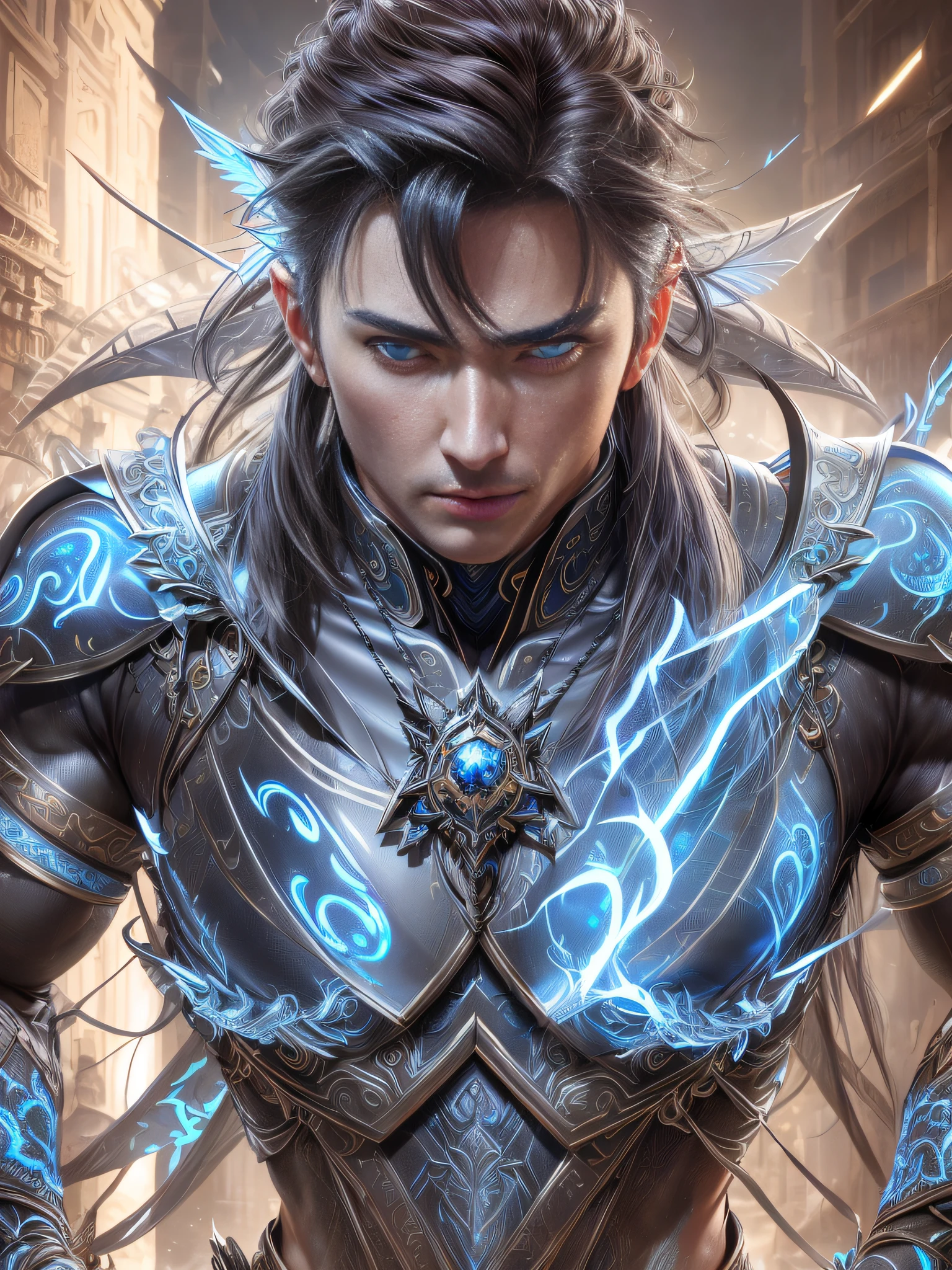 (proportional eyes, detailed face, detailed eyes), (realistic:1.5),photorealistic, hyper realistic, extremely detailed, hyper detailed, soft lighting, detailed background, extreme detail background, sharp details, ((full body)), ((man, male)) navi,  blue skin, warrior, leather armor, bow in hand
