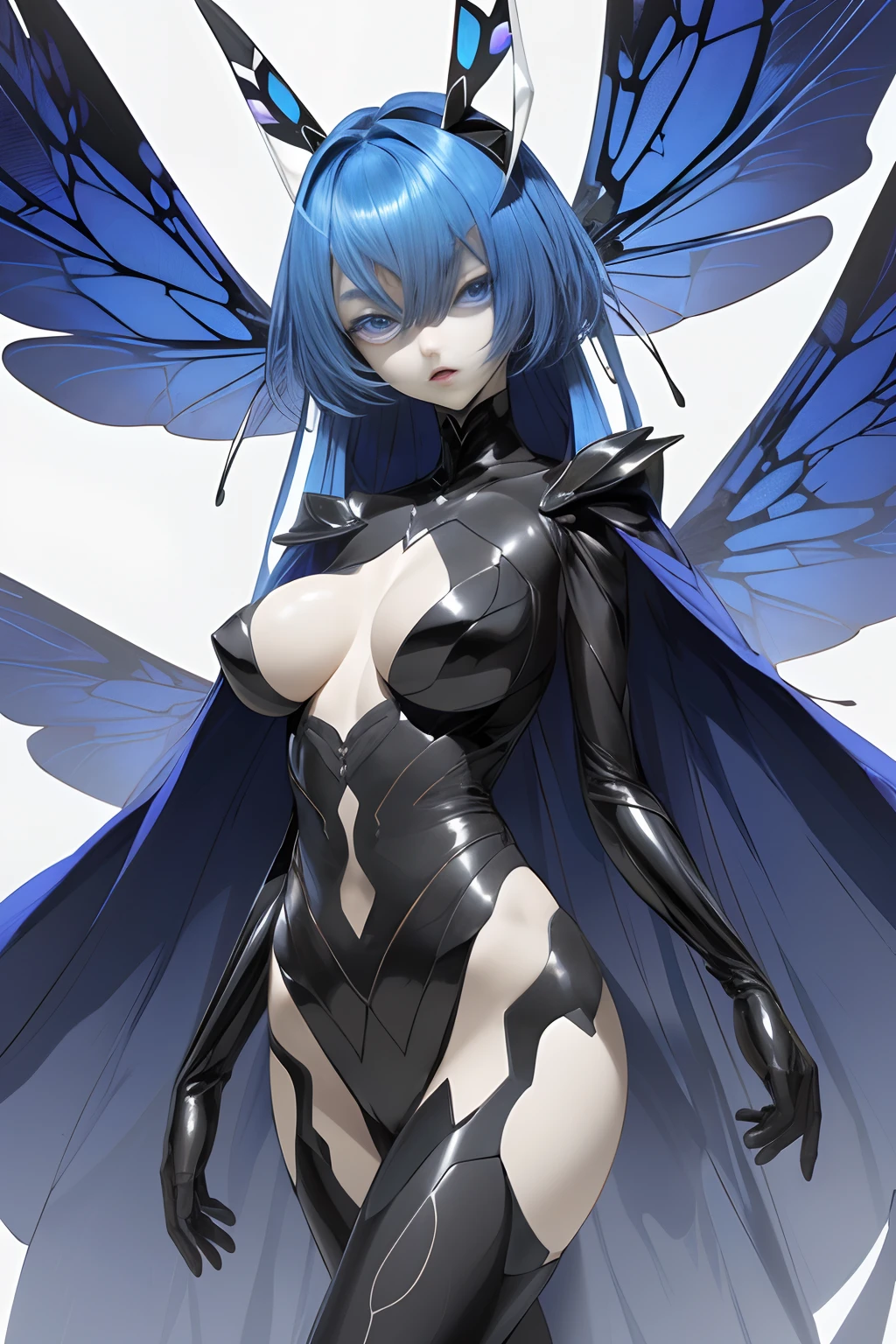 Insect humans、Dragonfly Lady、mutant、Villain Phantom、Blue complexion、Antennae on the head、Eyes are compound eyes、Super slender body、Tall Woman、large plumage、