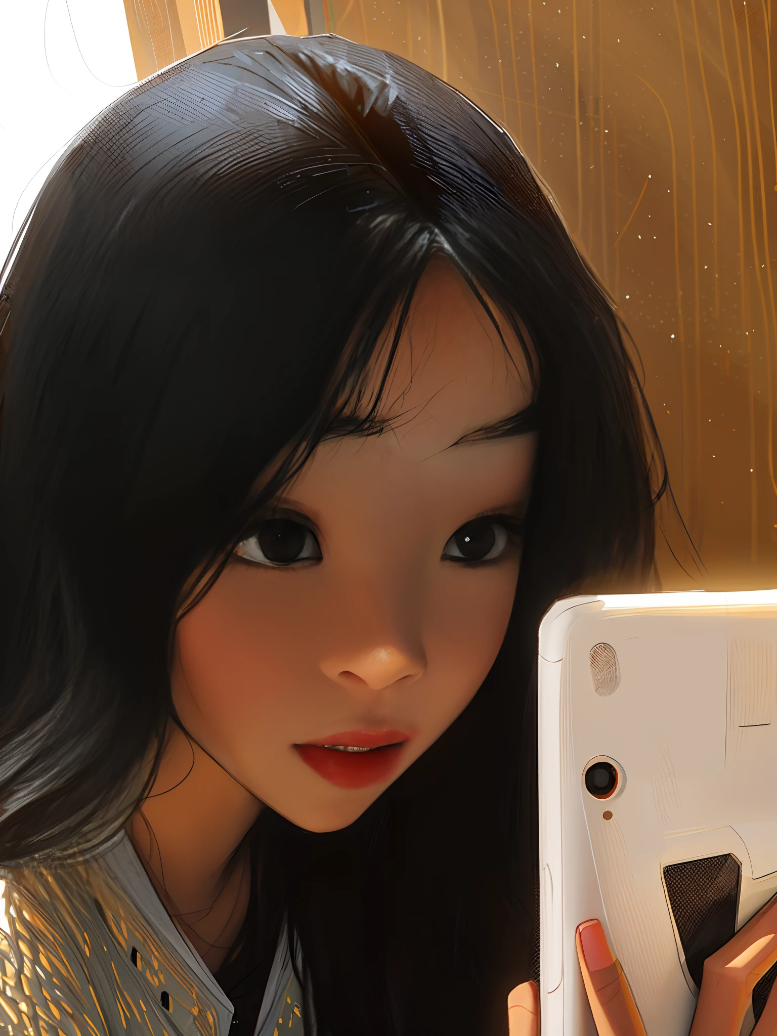 there is a woman taking a picture of herself with her phone, 18 years old, 2 2 years old, 1 6 years old, 2 3 years old, 2 7 years old, 21 years old, 2 8 years old, wenfei ye, 2 4 years old, xintong chen, Lin Qifeng, 1 8 I, 2 9 years old