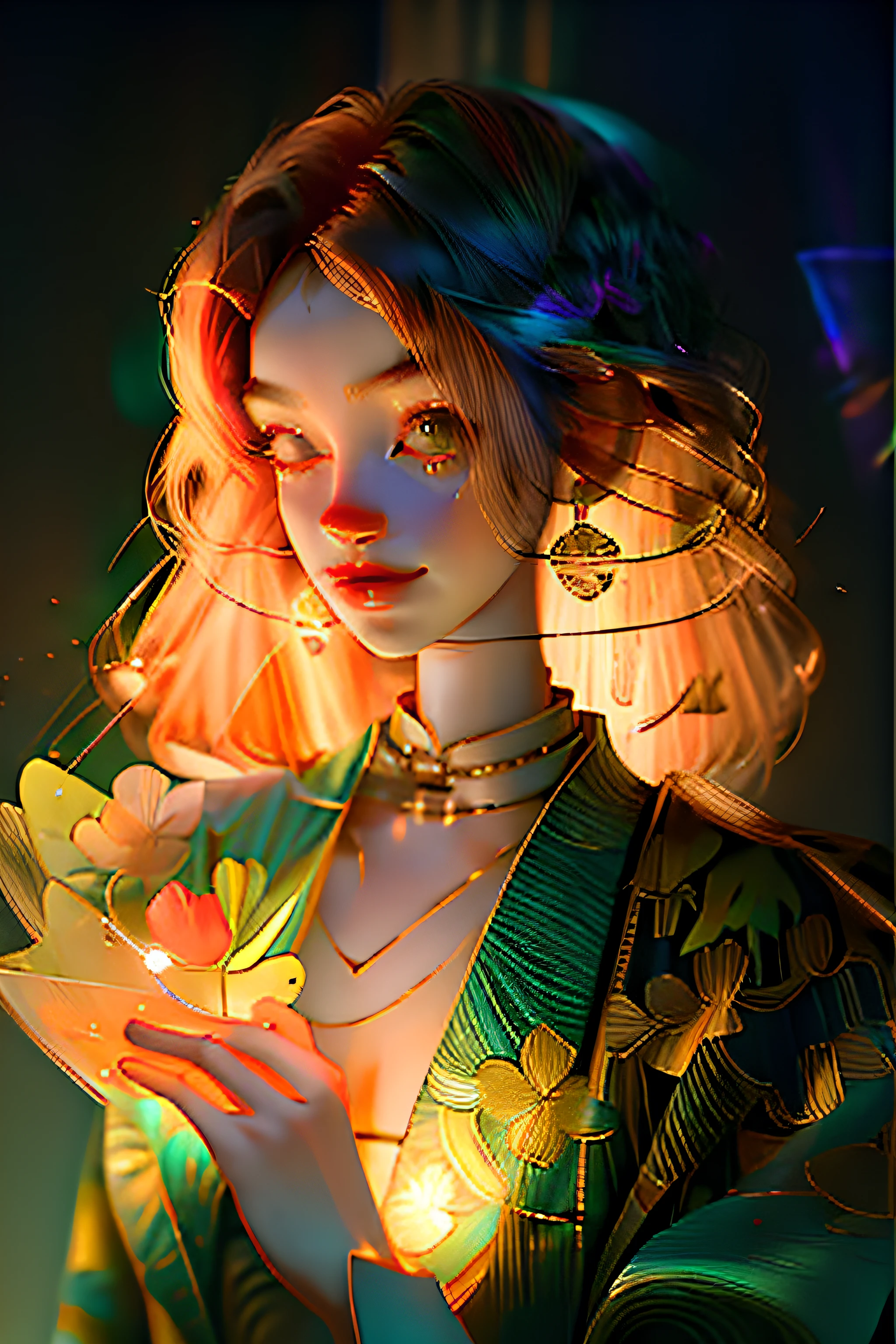 four-leaf clover,Kizi,fortunate,with light glowing,Finger details,Hold a four-leaf clover in your hand
