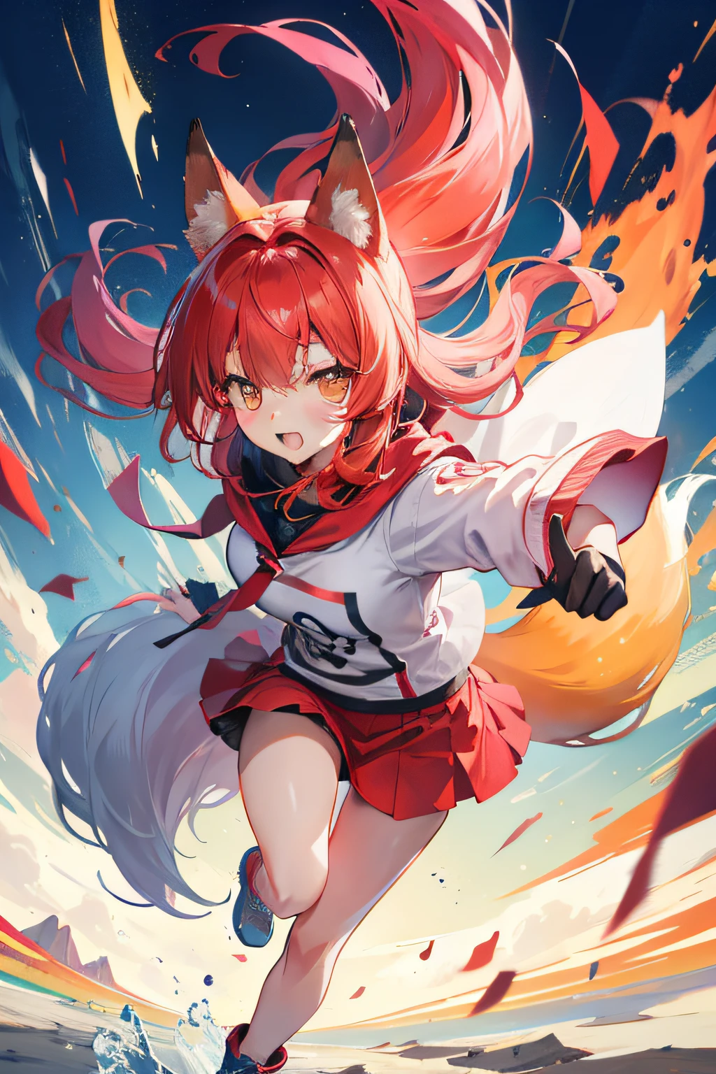 fox girl, running in the wild