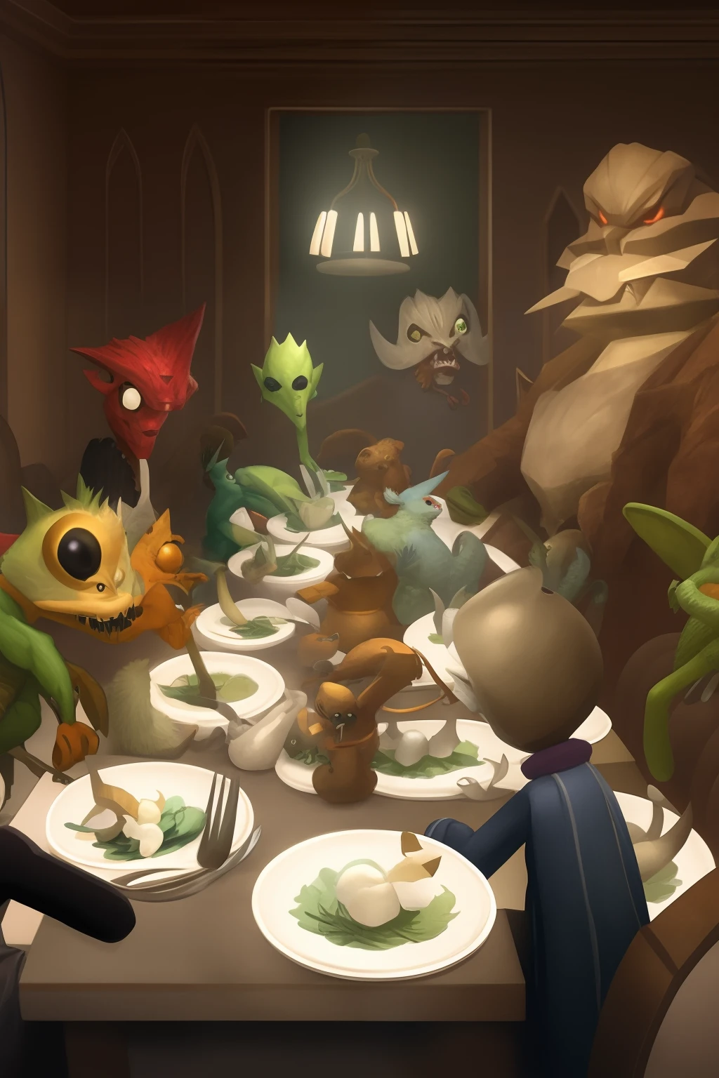 A group of atog creatures sitting at a dinner table, atog, auratog, atogatog, chronatog, foratog, phantatog, psychatog, atog atog atog atog atog atog, high detail