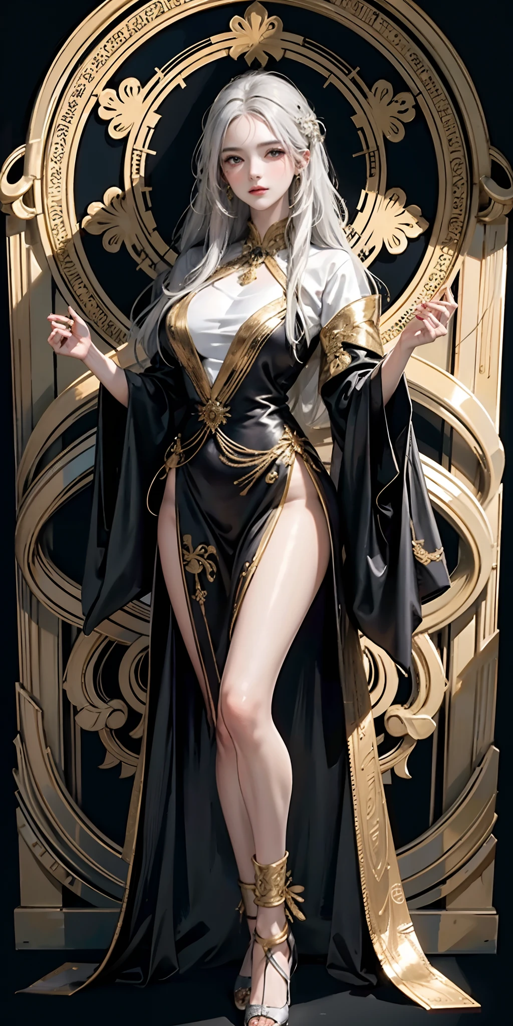 (masterpiece, top quality, best quality, official art, beautiful and aesthetic:1.2), (1girl), extreme detailed,colorful,highest detailed, official art, unity 8k wallpaper, ultra detailed, beautiful and aesthetic, beautiful, masterpiece, best quality, (zentangle, mandala, tangle, entangle) ,holy light,gold foil,gold leaf art,glitter drawing, PerfectNwsjMajic