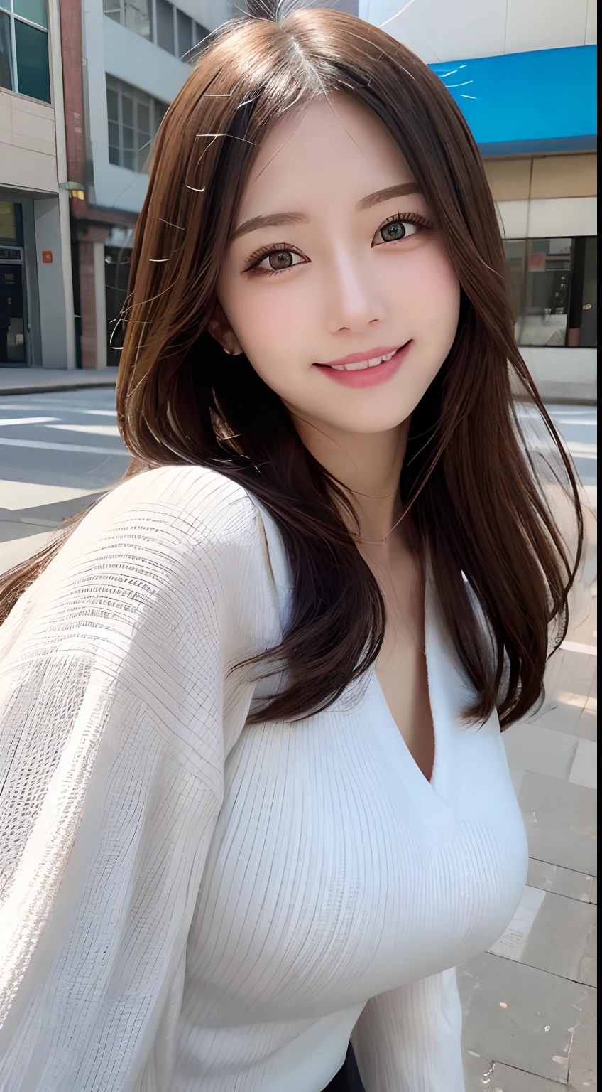 masutepiece, Best Quality, Illustration, Ultra-detailed, finely detail, hight resolution, 8K Wallpaper, Perfect dynamic composition, Beautiful detailed eyes, doress,Medium Hair, Big breasts, Natural Color Lip, Random and sexy poses,Smile,Aoyama Street Walk、20 years girl