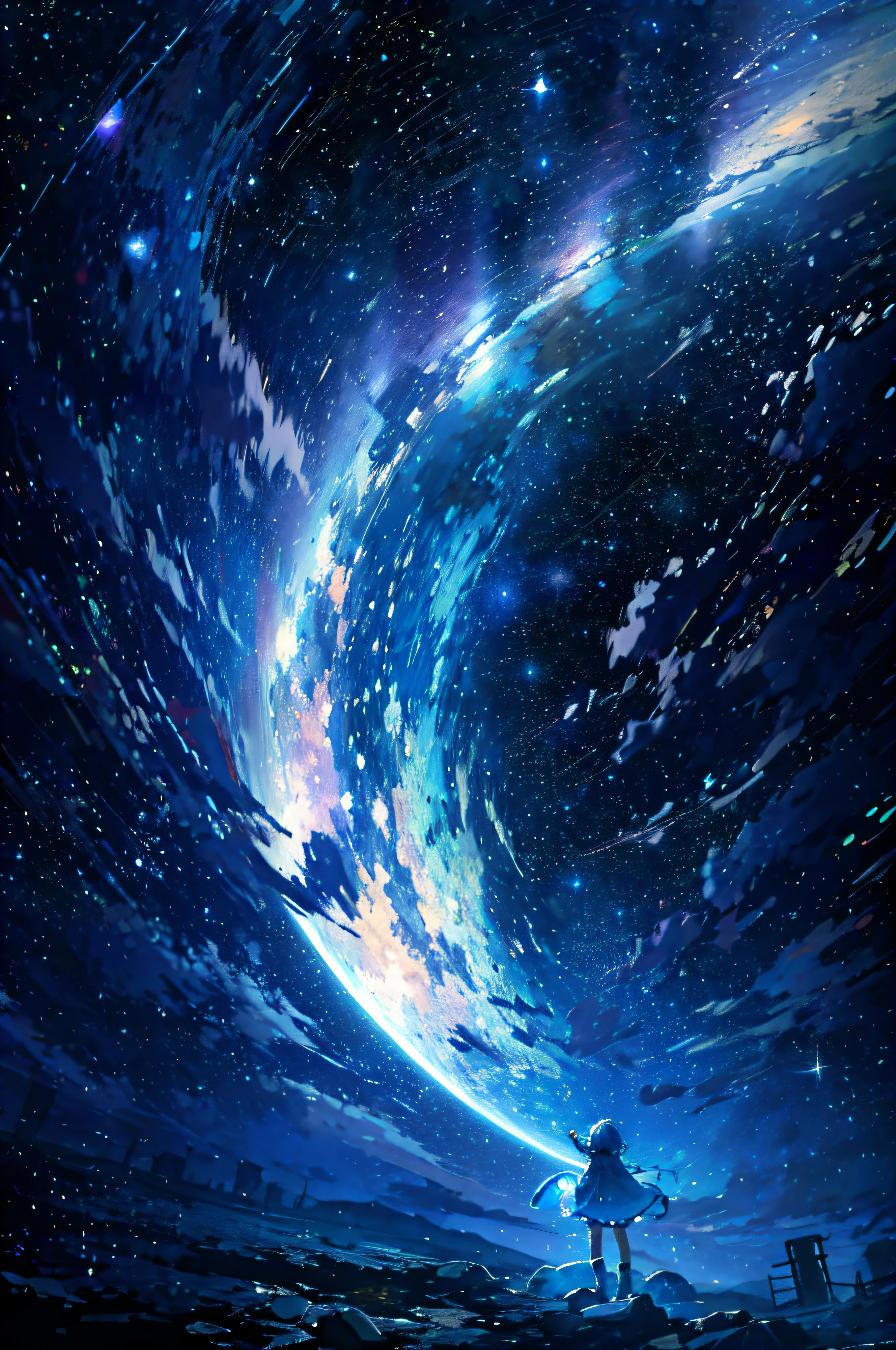 kosmos,starrysky,Kizi,Girl looking at the stars,Add characters,Back shadow,smallness,Improves overall brightness