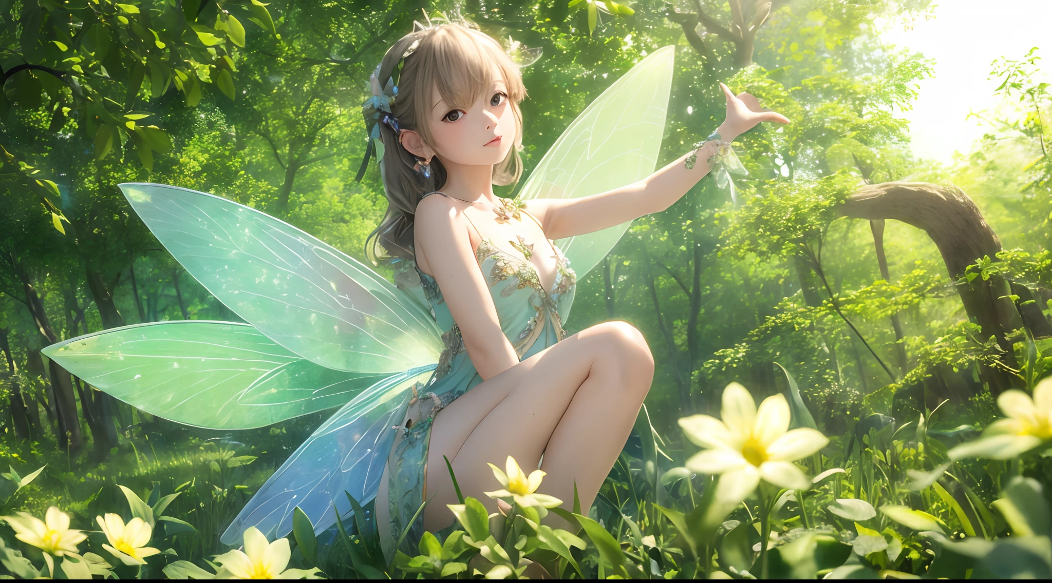 (masterpiece), fairy, light, green