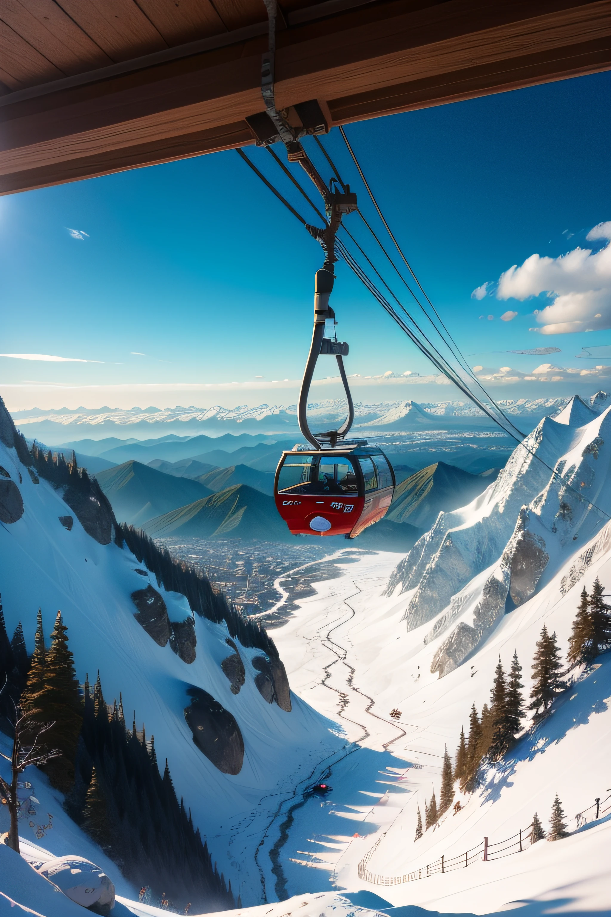 Scenery of the ropeway over the mountain A clear day 8k