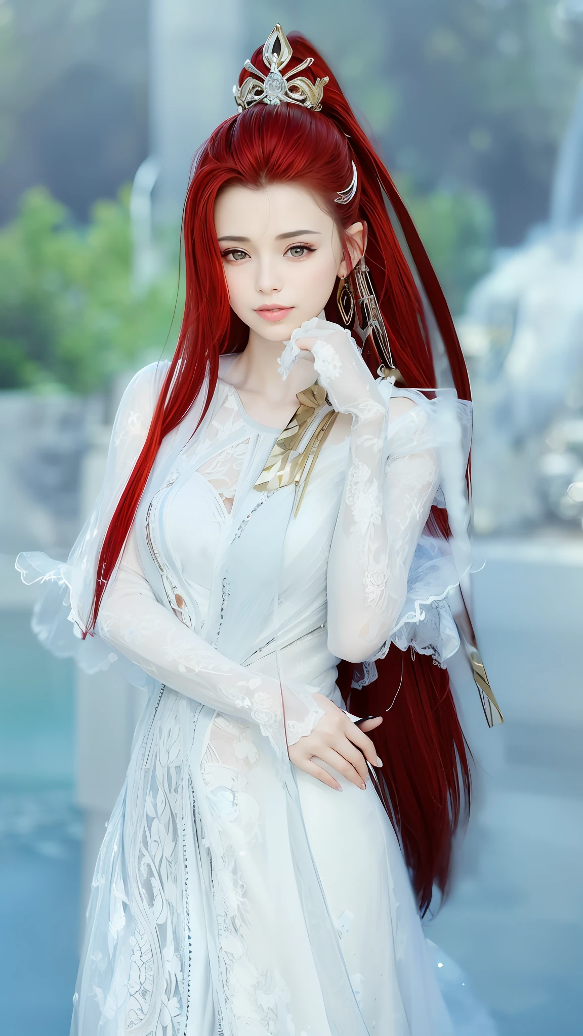 (8K, RAW photo, Photorealistic:1.25) ,( No eye impulse,Gloss on lips,glossy finish, Glossy glossy skin, Best quality, 超A high resolution, color difference, Caustics, Wide light, naturalshadow) look with serenity and goddess-like bliss to the spectators,(depth of fields:1.6), (colorful unfocused lights on background:1.2) ,very natural make-up,Cloudy day shooting . slender eyes.downcast eyes. A distant look in her eyes,age 55.Wear a gorgeous summer dress
