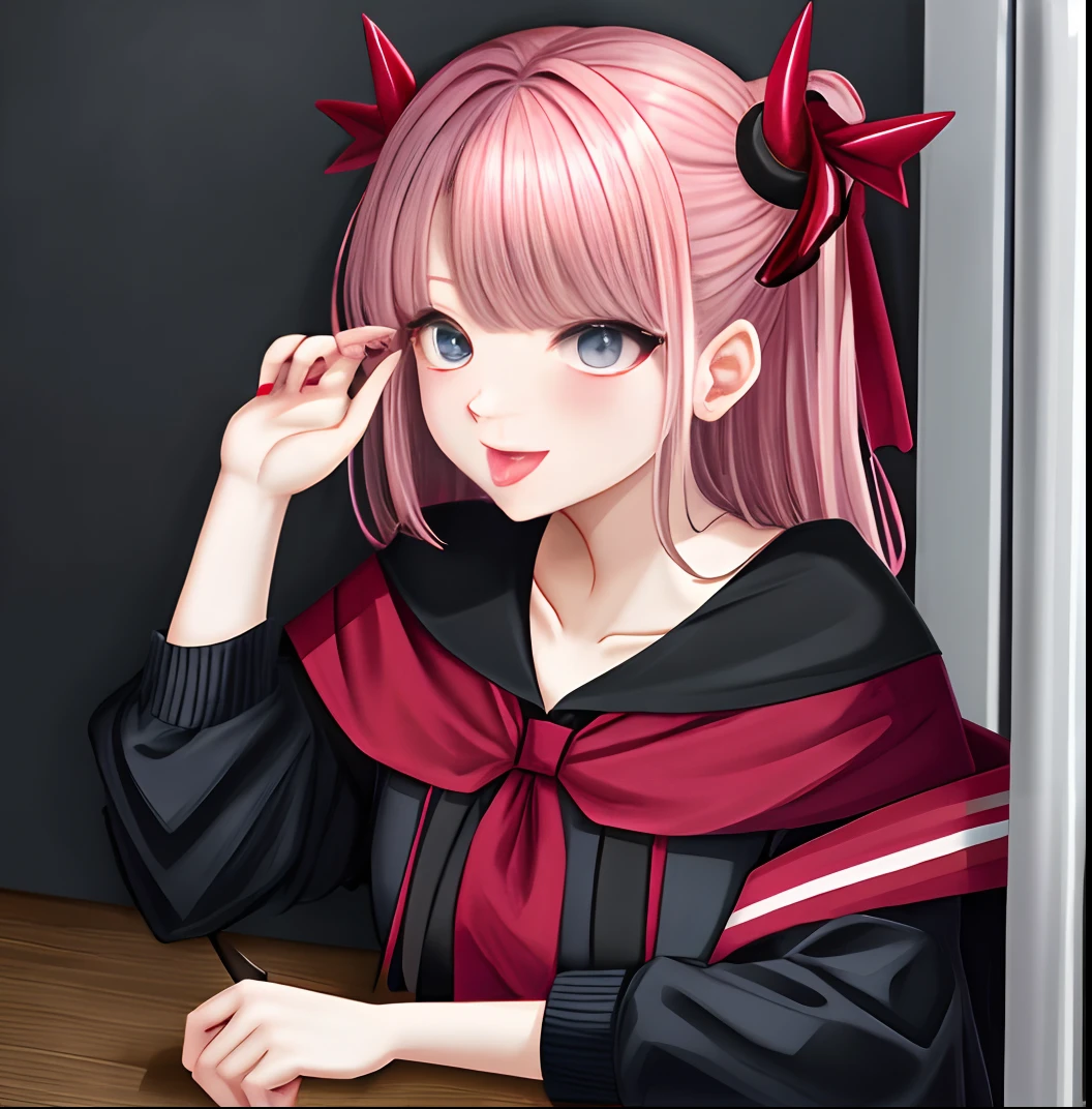 Student beauty sticking out her tongue and rolling her eyes Little devil