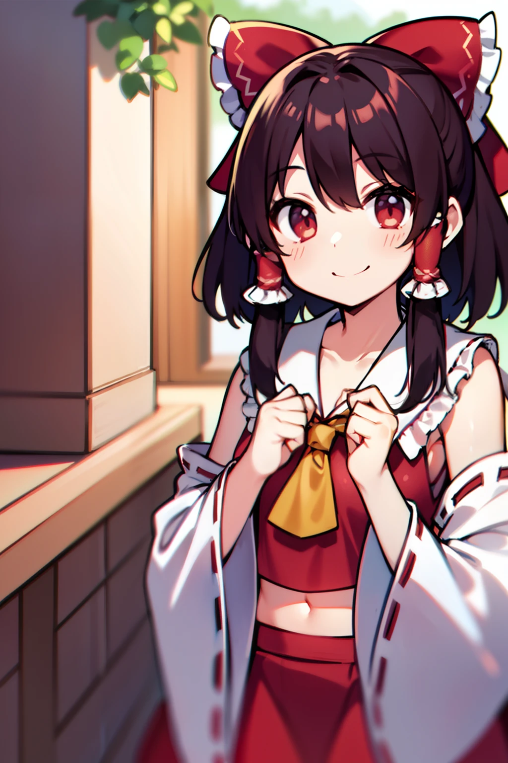 reimu hakurei、A smile、Left-leaning