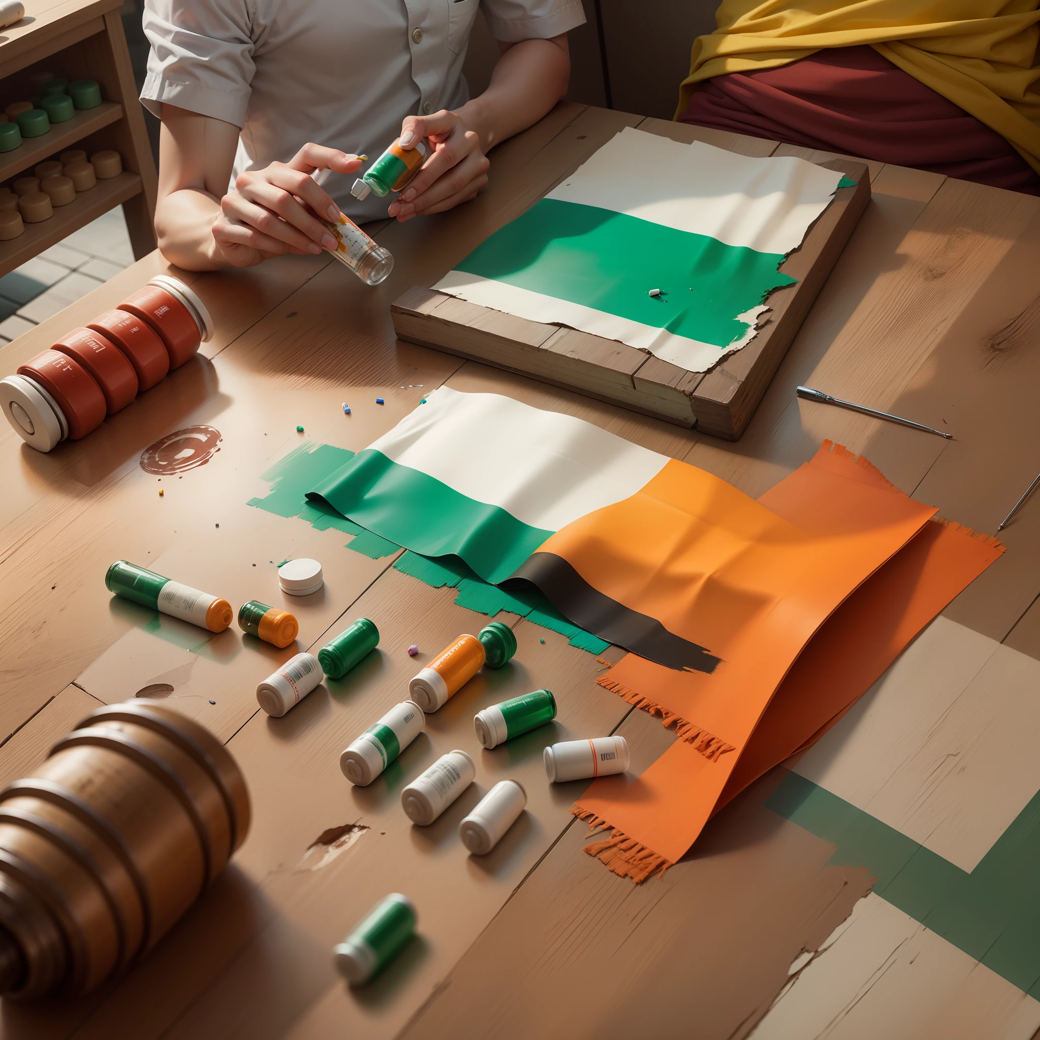 pills on the table, pharmacy, indian flag painted