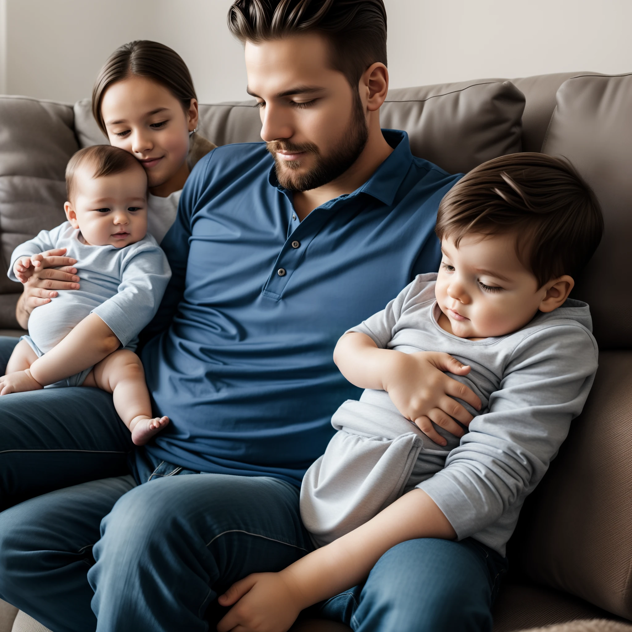 a man sitting on a couch with a baby on his lap