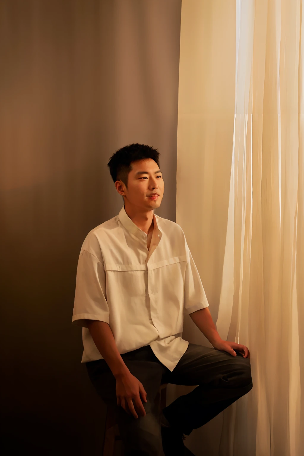 Arafeld man sitting on a stool in front of the curtain, inspired by Xia Yong, inspired by Huang Gongwang, inspired by Ding Yunpeng, Inspired by Xiao Yuncong, inspired by Huang Tingjian, inspired by Wang Guxiang, stanley artgem lau, Inspired by Ding Guanpeng, ruan jian, Inspired by Zheng Xie