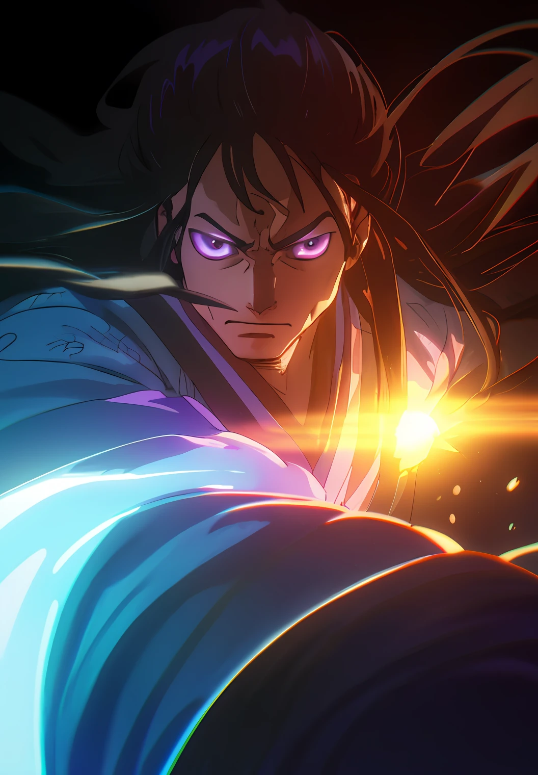 1boy, wanostyle, masculine, yoriichi, purple jacket, black hair, long hair, flowing hair, serious, calm, samarai kimono, raggedy clothes, hyper-realistic, hyperreal photography, highly detailed, art design photography, cinematic lighting, intricate, 8k, HD, cinematography, photorealism, unreal engine, film, portrait photography, hyper-detailed, Insane detail, Intricate Detail, Film, Editorial Photography, Photography, Photoshoot, DOF, White Balance, 32k, Super Resolution, Megapixels, ProPhoto RGB, Halfrear Lighting, Backlight, Natural Lighting, Incandescent, Fiber Optic, Cinematic Lighting, Studio Lighting, Soft Light, Volumetric, Lighting, Accent Lighting, Global Illumination, Screen Space Global Illumination