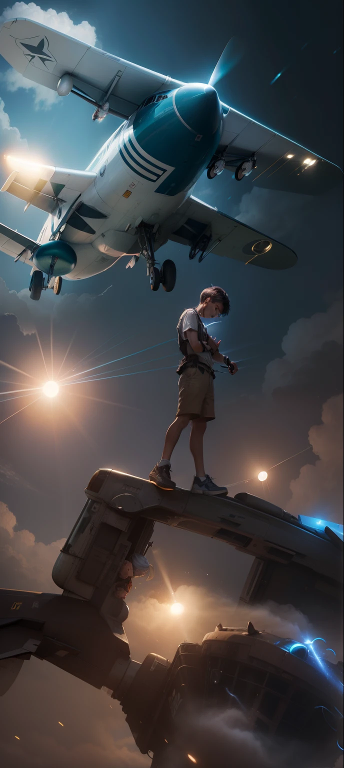some artificial lights and aeroplane boy enimi face