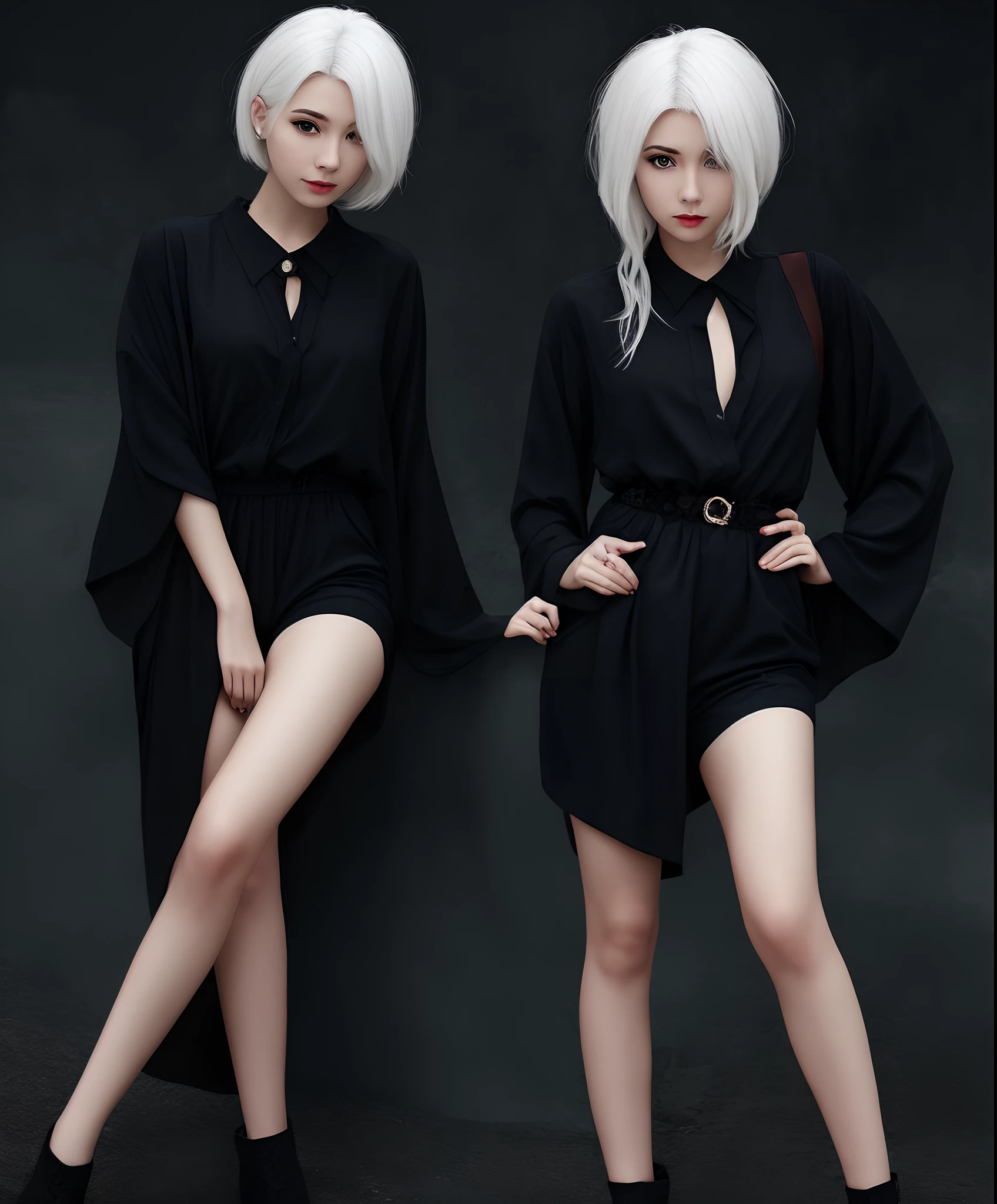 White hair,Red eyes,blacksilk,leg loops,Girl body type,The legs should not be too thick,